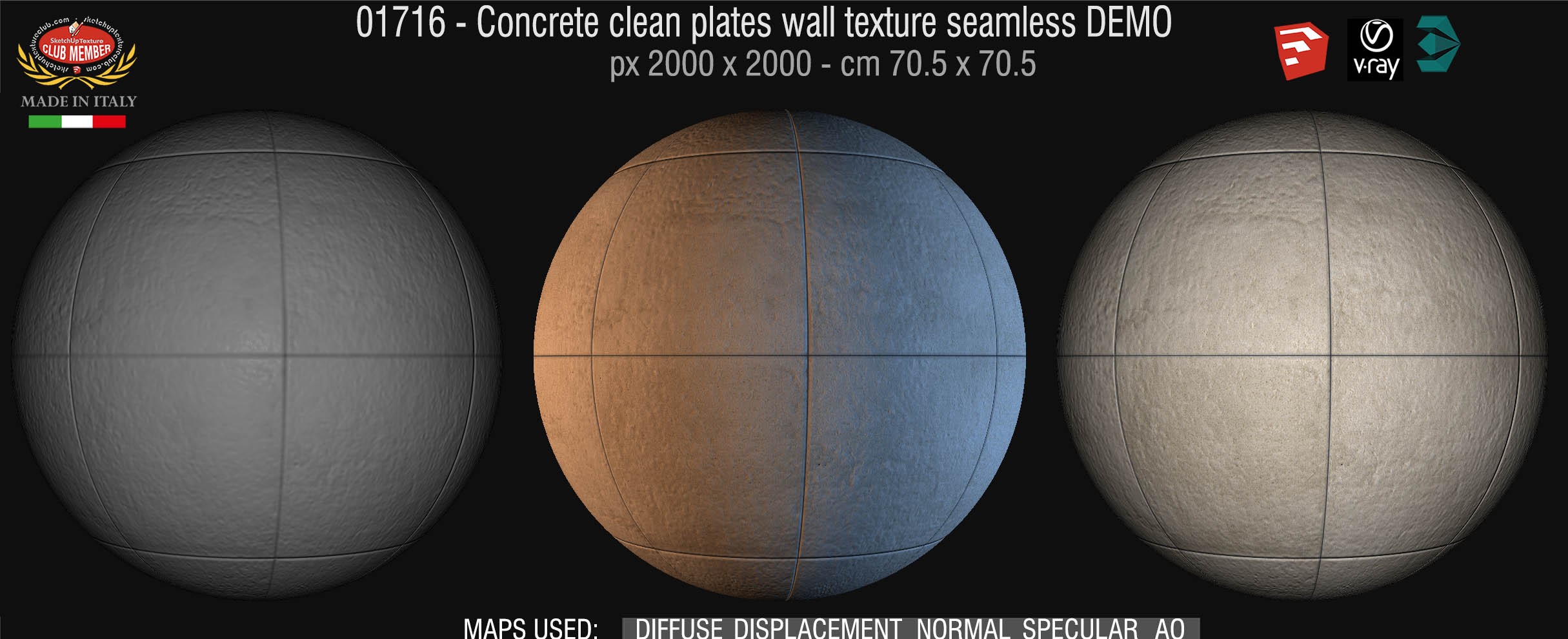 01716 Concrete clean plates wall texture seamless + maps DEMO