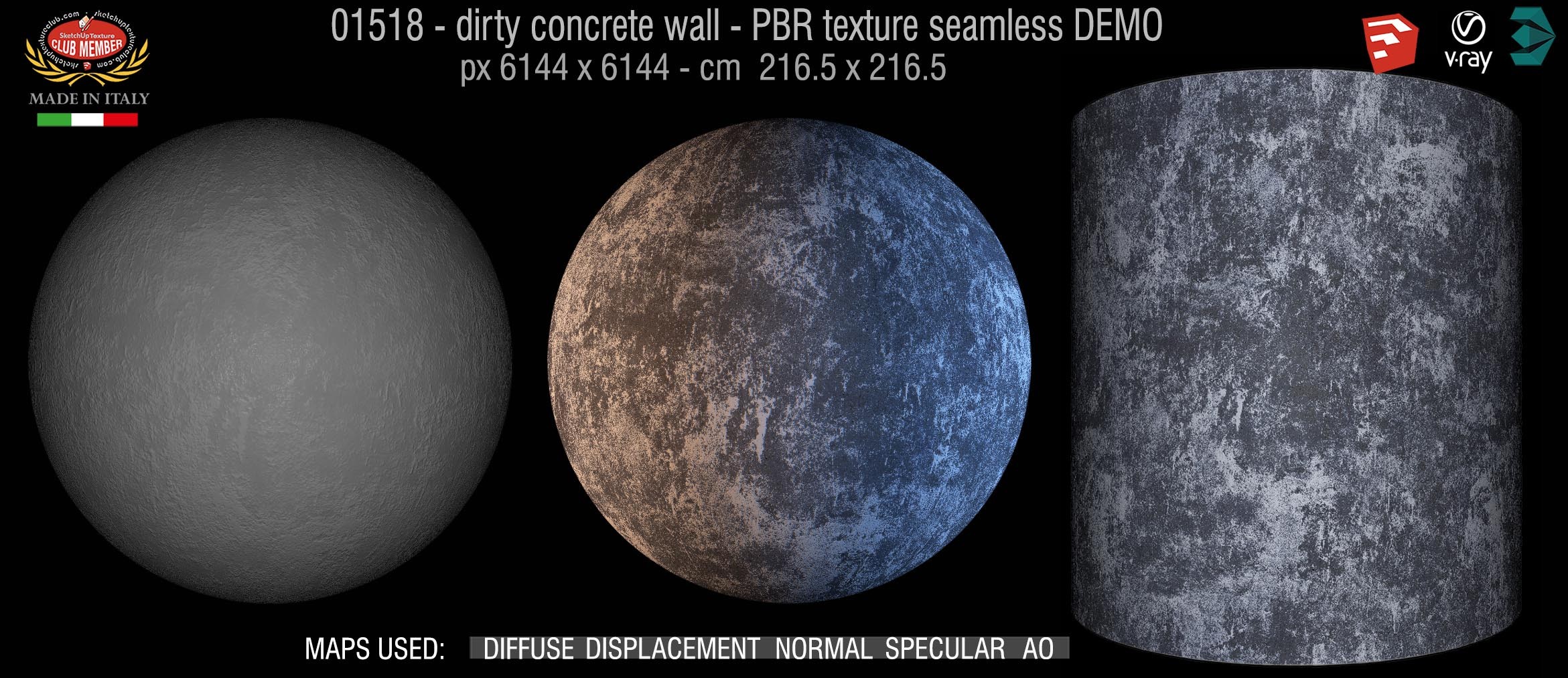 01518 Concrete bare dirty wall PBR texture seamless DEMO