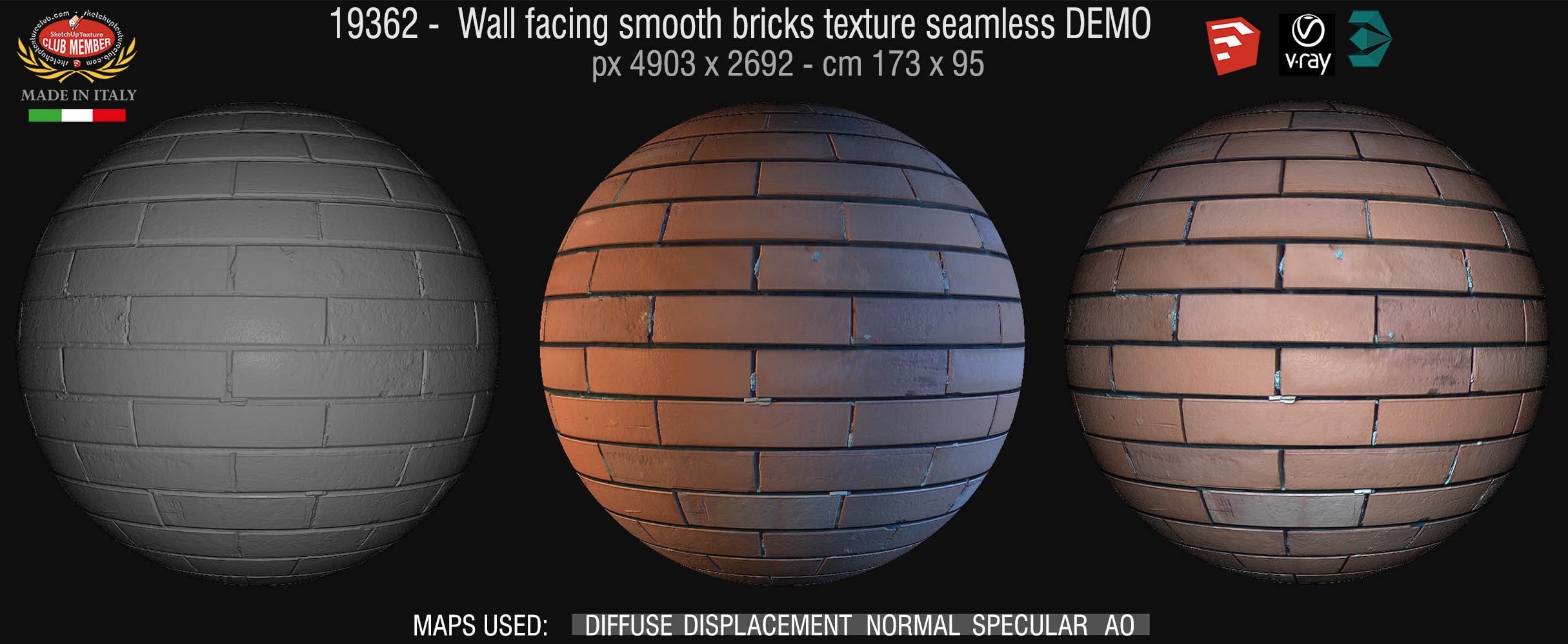 19362 Facing smooth bricks texture seamless + maps DEMO