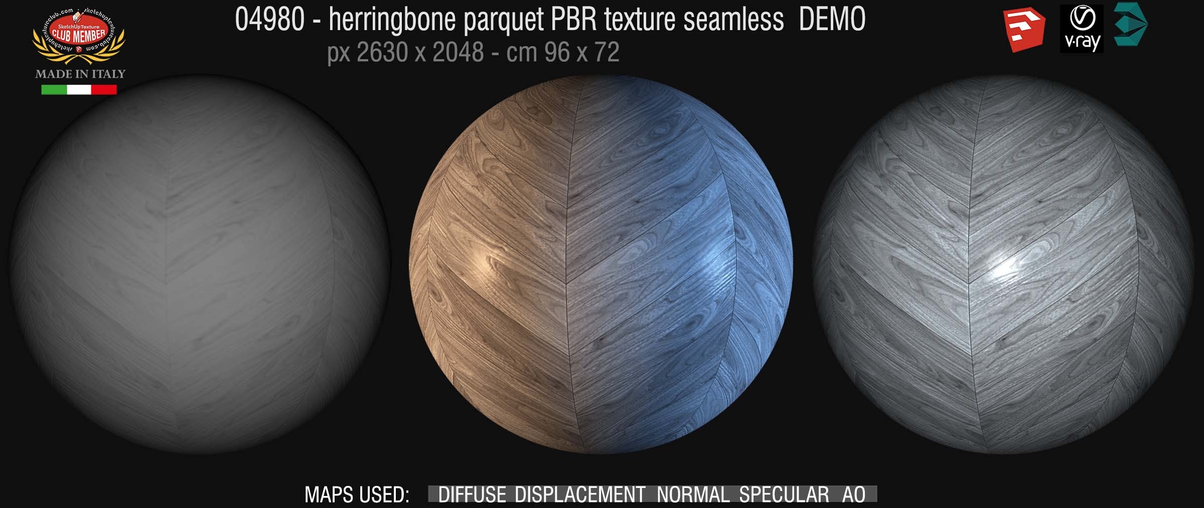 04980 Herringbone parquet PBR texture seamless DEMO