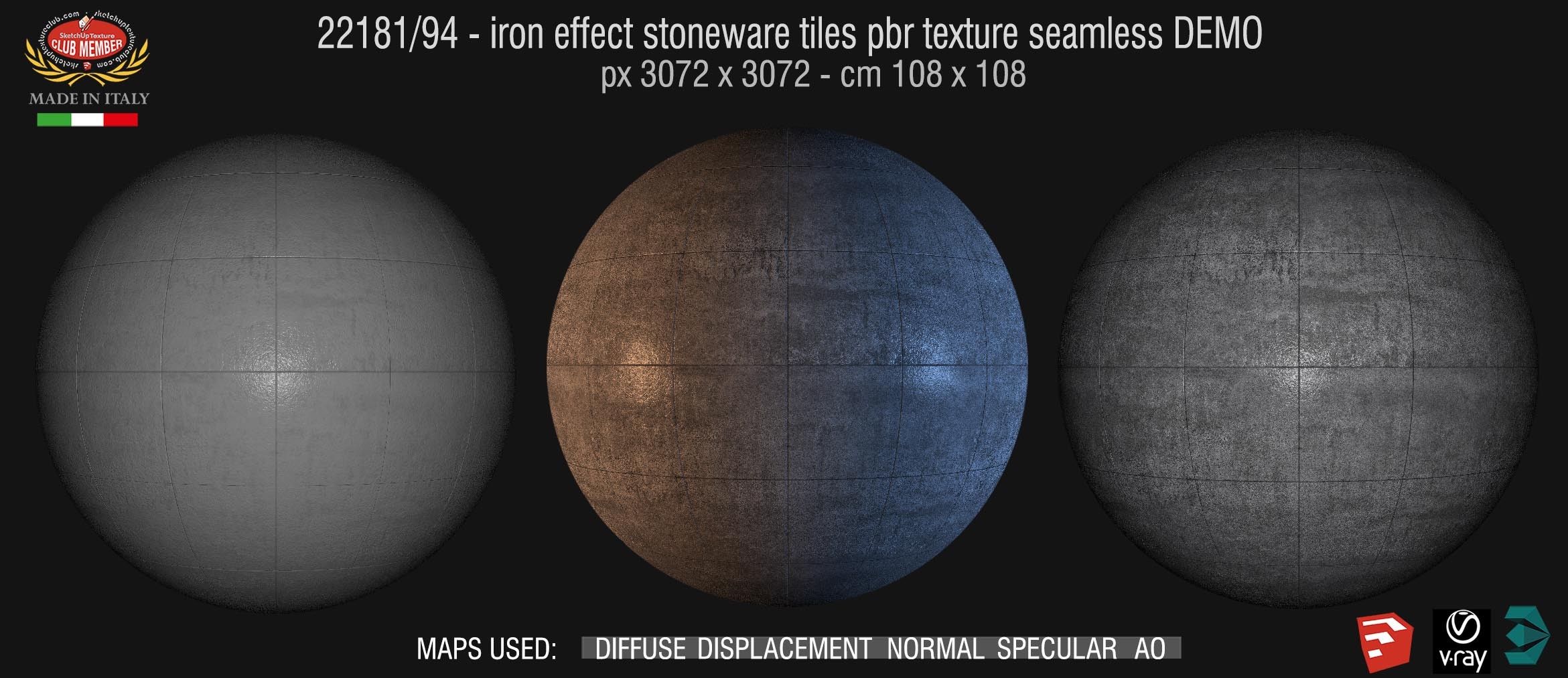22181/94 iron effect stoneware tiles Pbr texture seamless DEMO