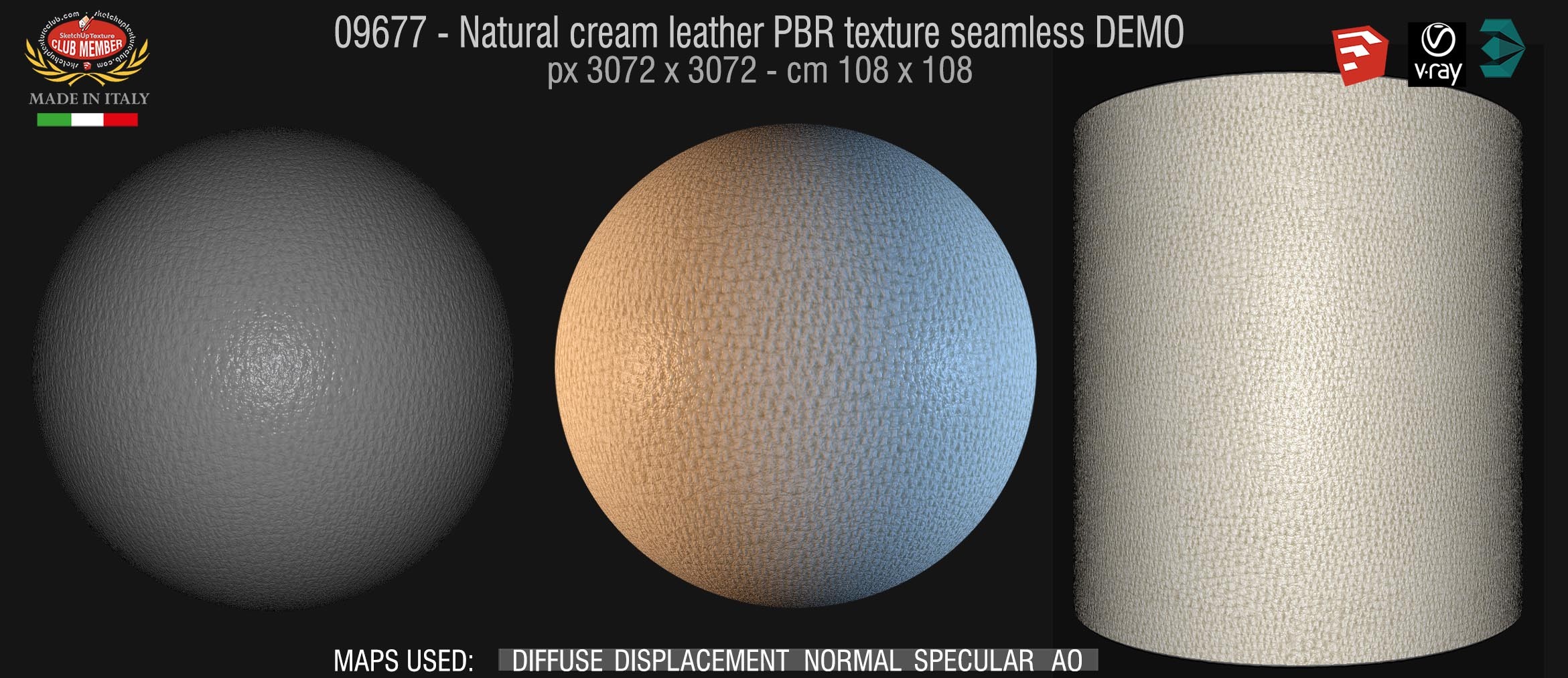 09677 Natural cream leather PBR texture seamless DEMO