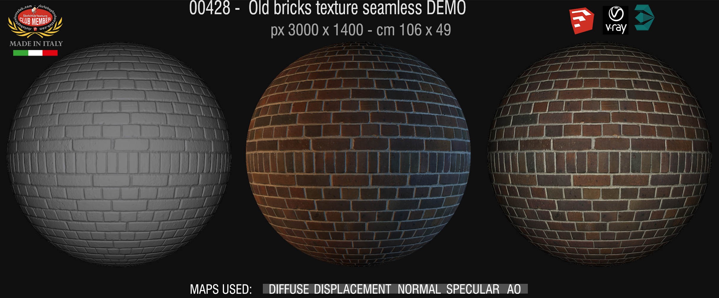 00428 Old bricks texture seamless + maps DEMO