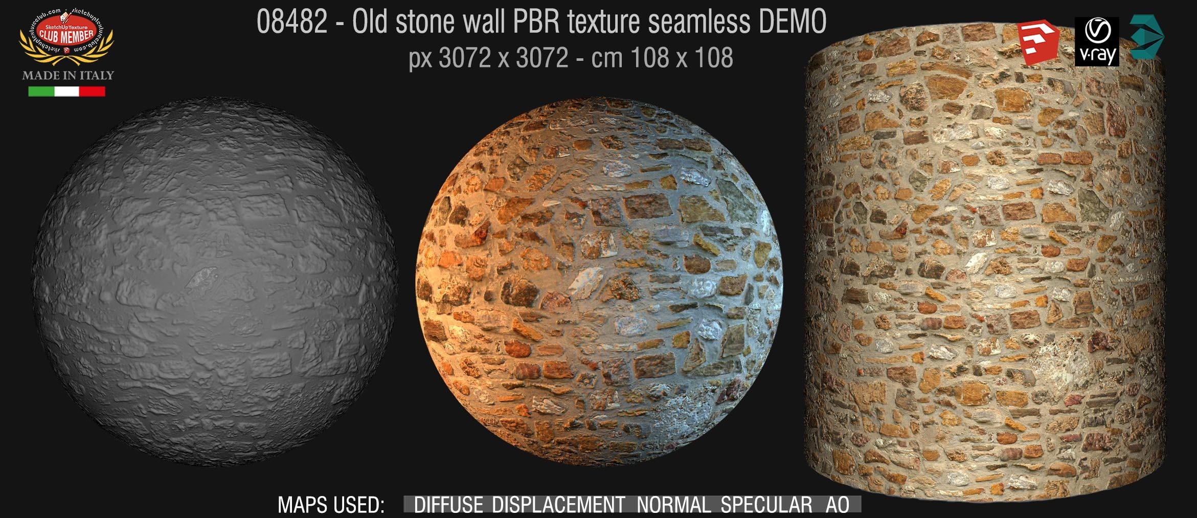 08482 Old stone wall PBR texture seamless DEMO