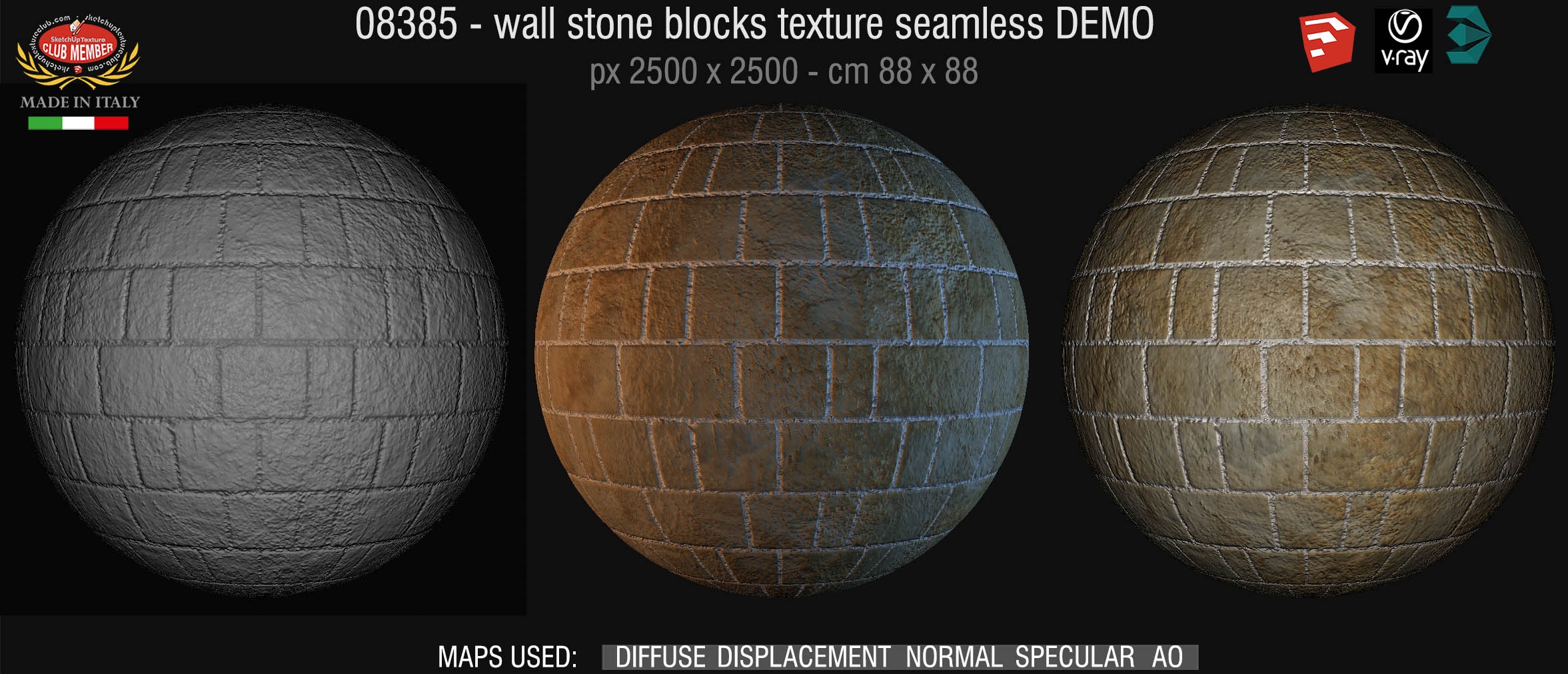 083865 HR Wall stone with regular blocks texture + maps DEMO