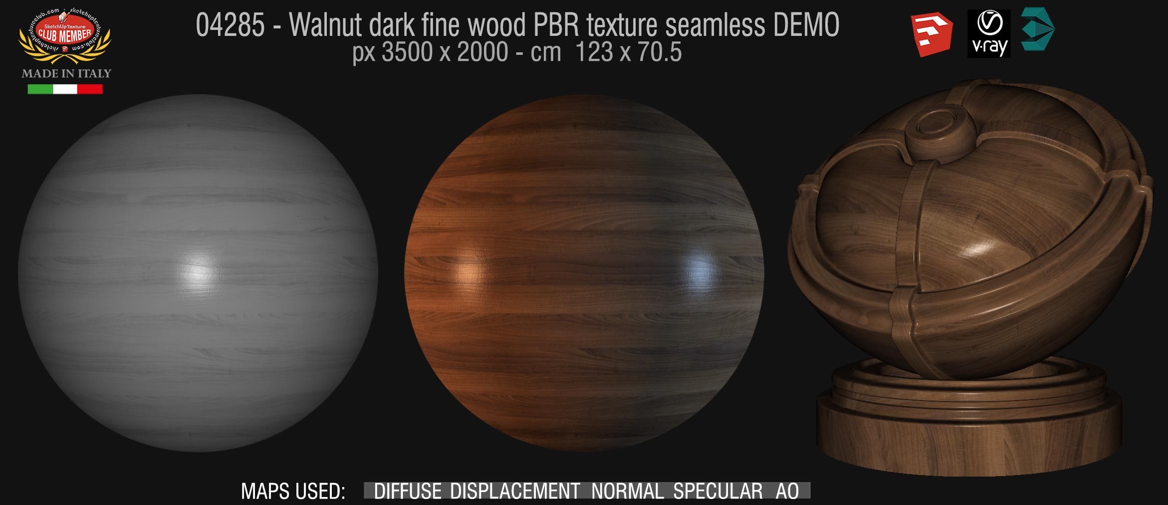 04285 Walnut dark fine wood PBR texture seamless DEMO