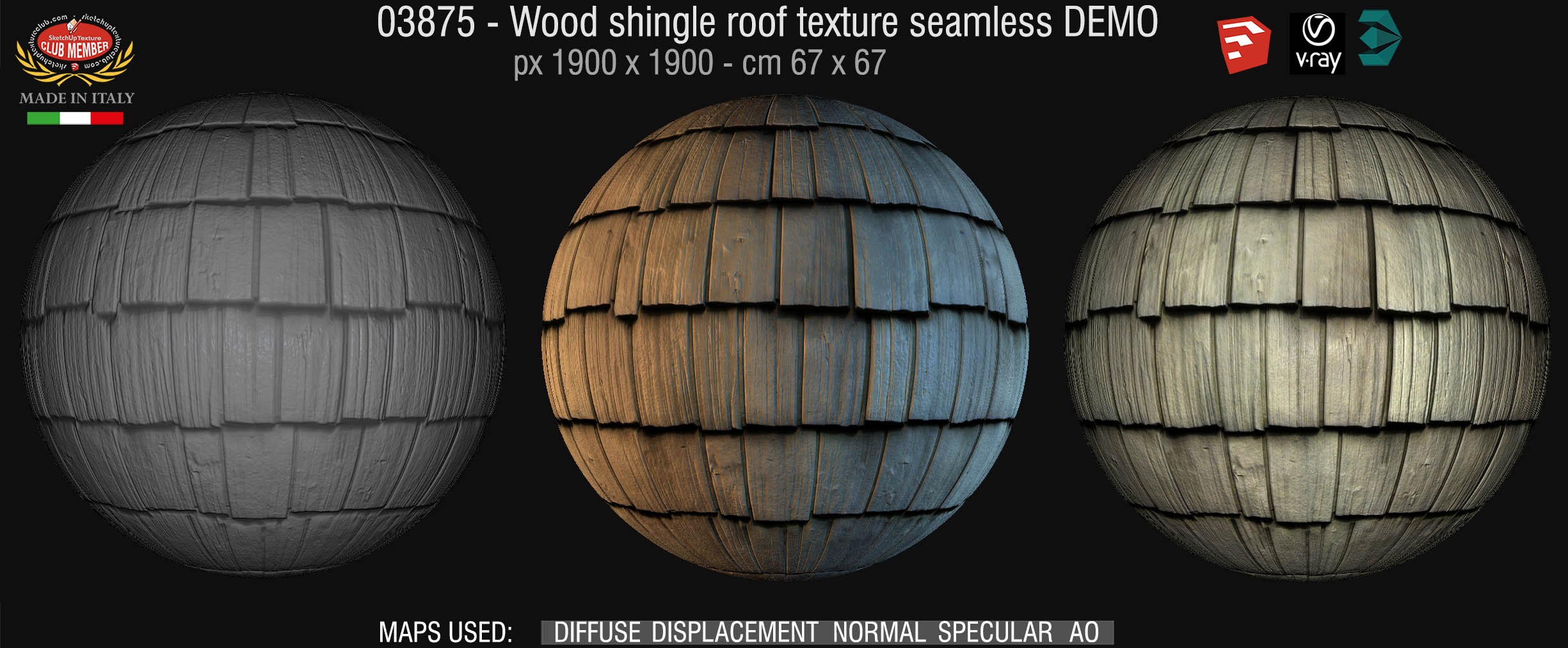 03875 Wood shingle roof texture seamless + maps DEMO