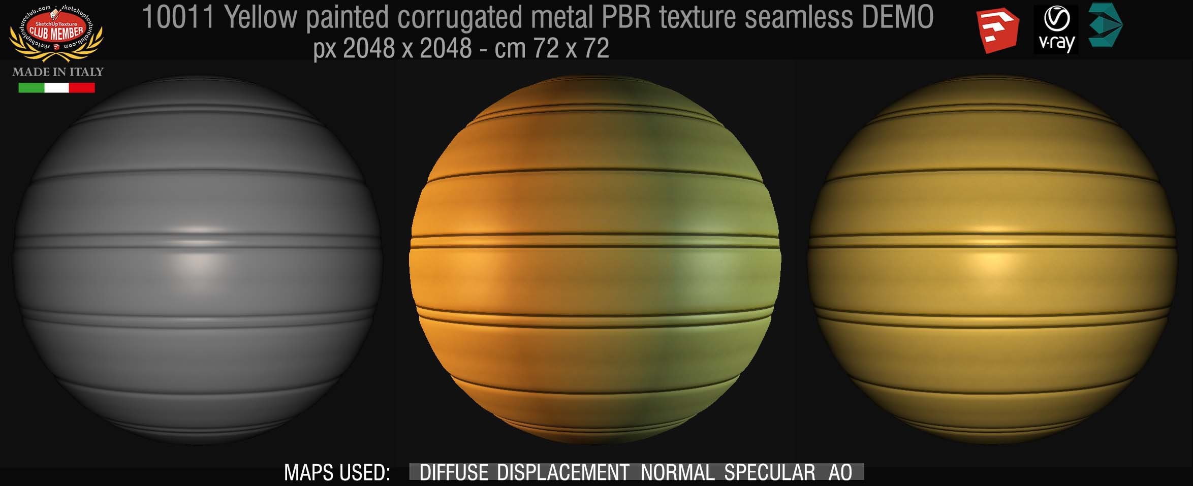 10011 Yellow painted corrugated metal PBR texture seamless DEMO