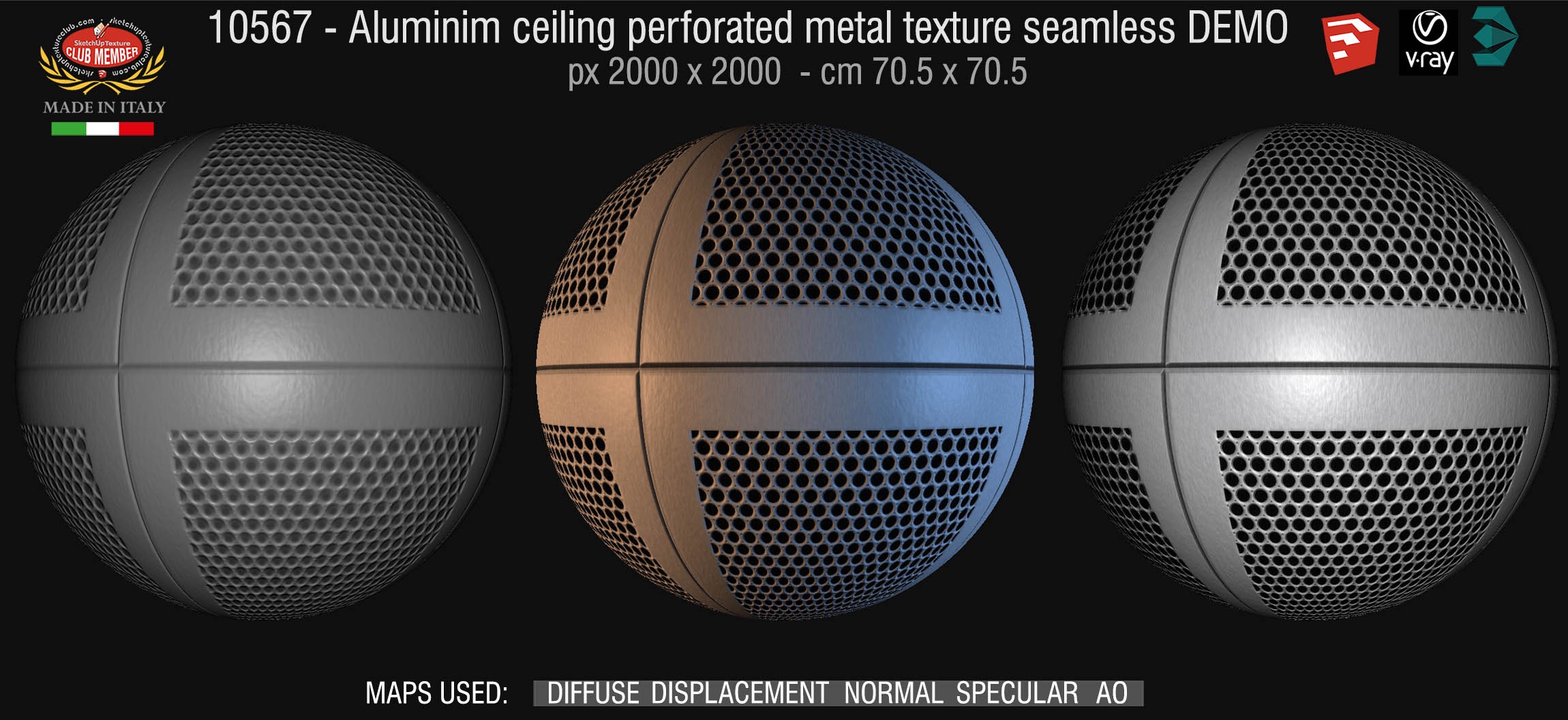 10567 HR Aluminim ceiling perforated metal texture seamless + maps DEMO