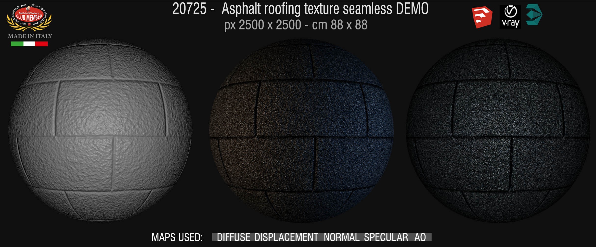 20725 Asphalt roofing shingle texture + maps DEMO