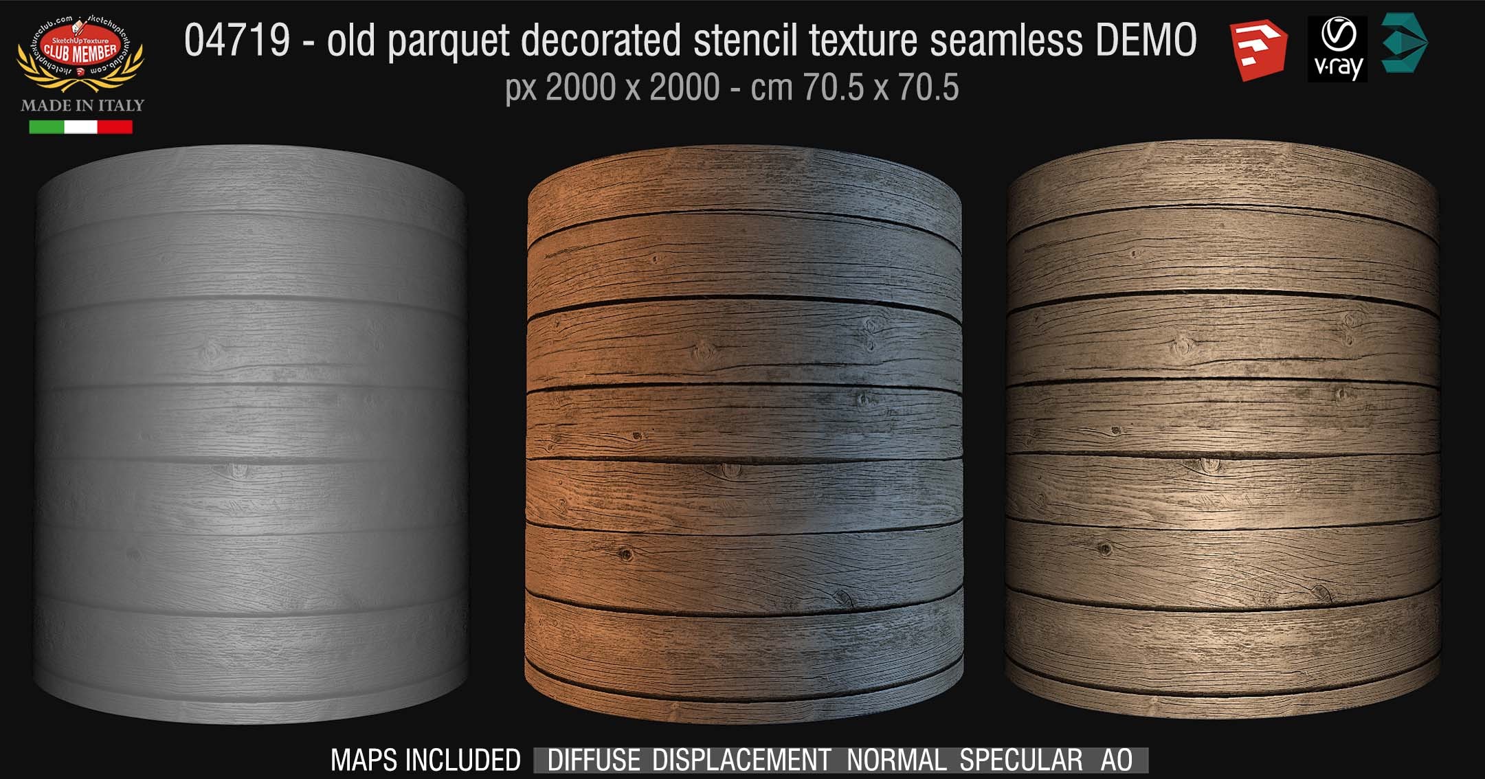 04719 HR Basic for parquet decorated stencil texture seamless + maps DEMO