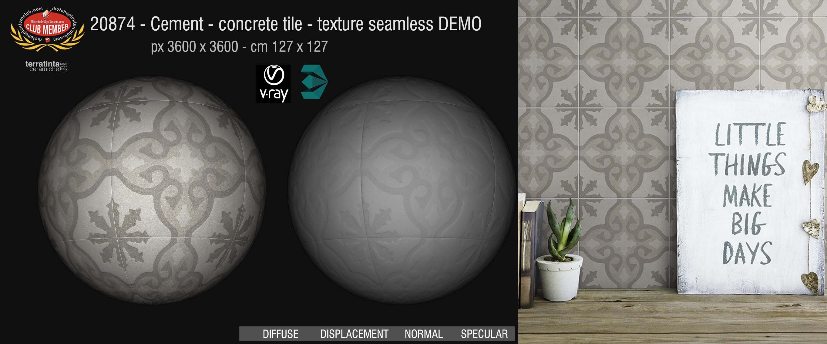 20874 Cement concrete tile texture seamless + maps DEMO