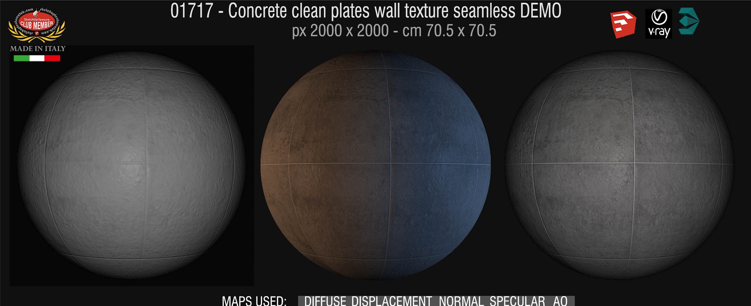 01717 Concrete clean plates wall texture seamless + maps DEMO