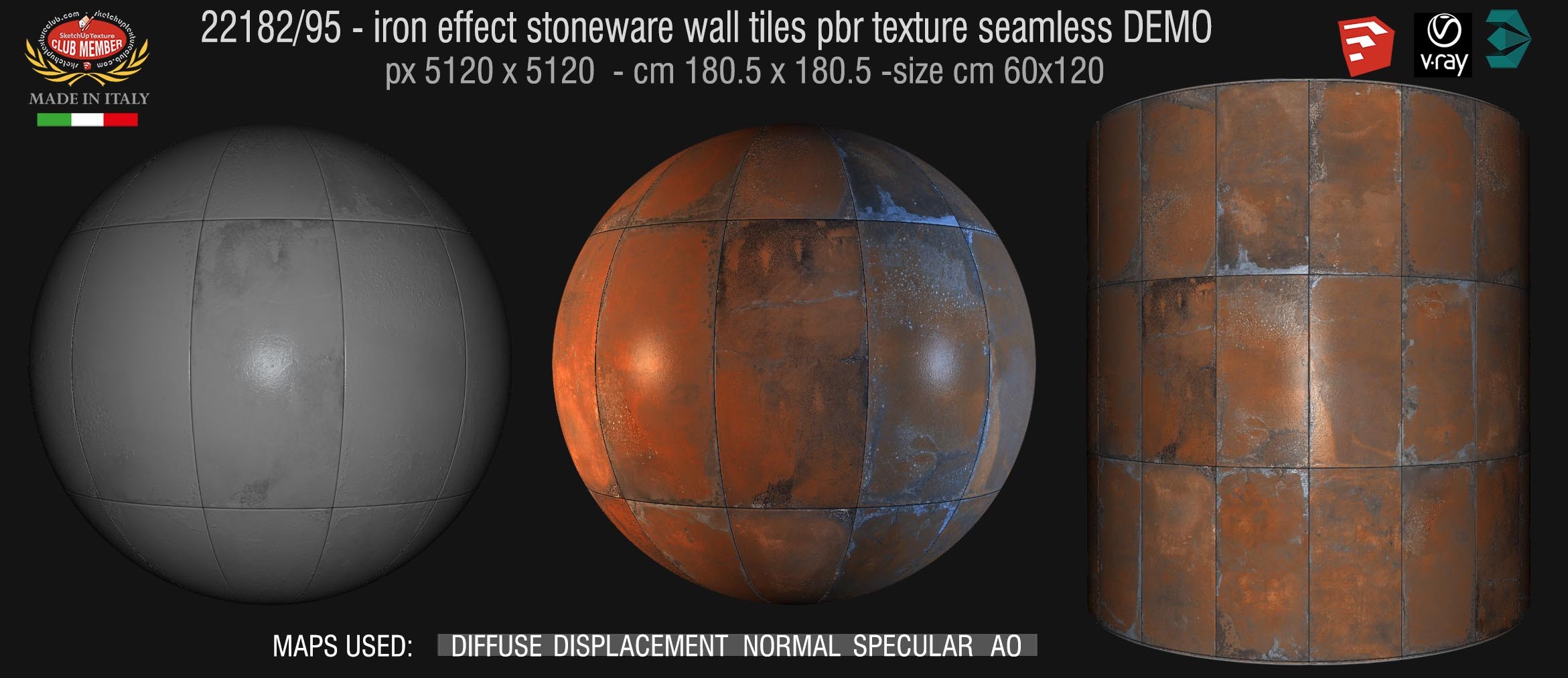 22182/95 corten effect stoneware wall tiles Pbr texture seamless DEMO