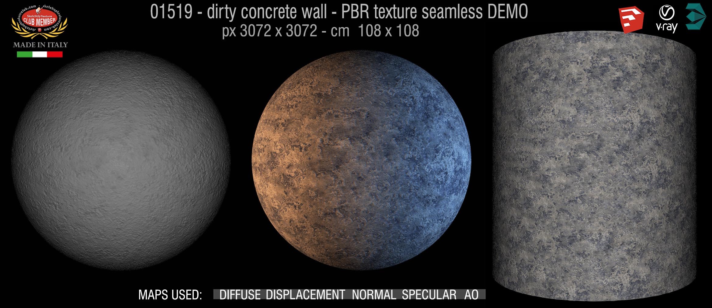 01519 Concrete bare dirty wall PBR texture seamless DEMO
