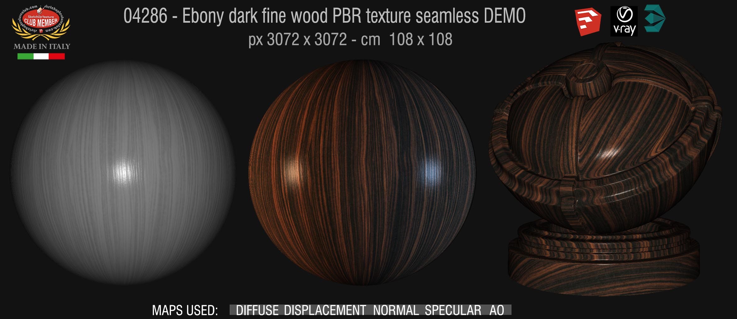 04286 Ebony dark fine wood PBR texture seamless DEMO