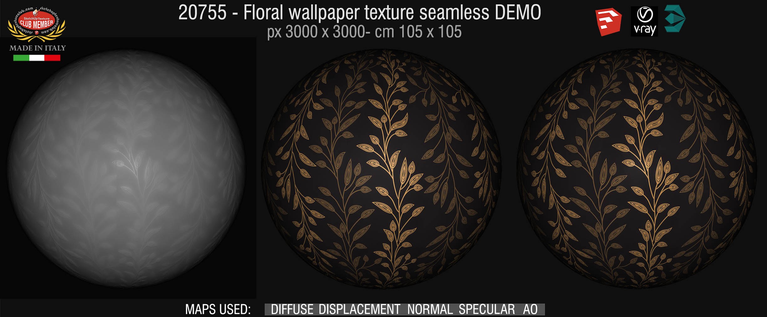 20755 Floral wallpaper texture & maps DEMO