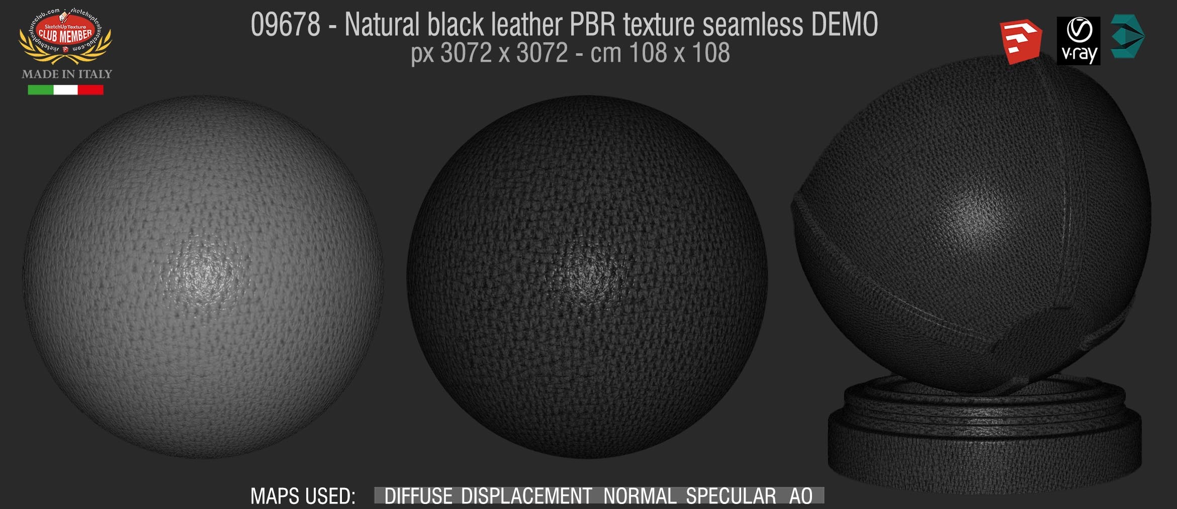 09678 Natural black leather PBR texture seamless DEMO