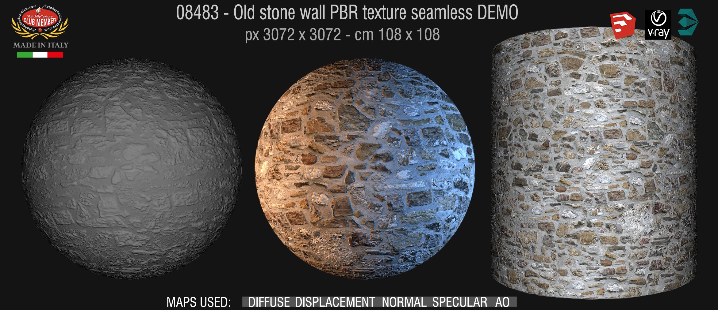 08483 Old stone wall PBR texture seamless DEMO