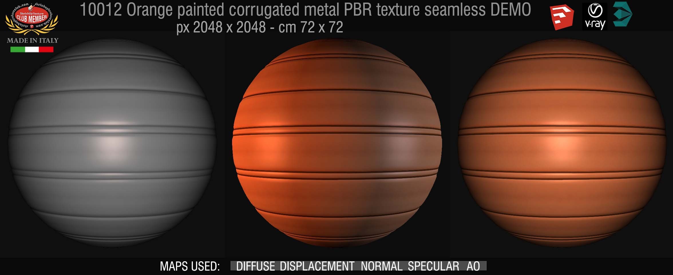 10012 Orange painted corrugated metal PBR texture seamless DEMO