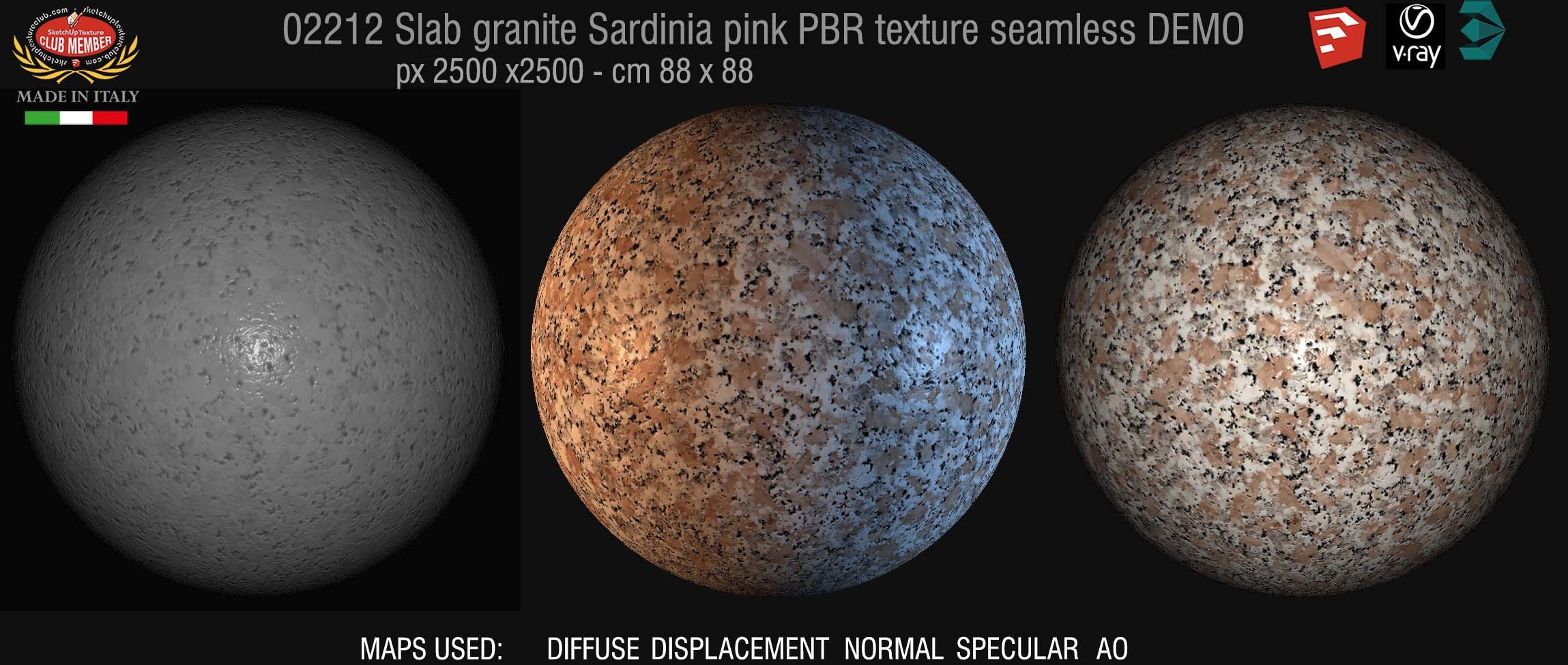 02212 Slab granite Sardinia pink PBR texture seamless DEMO