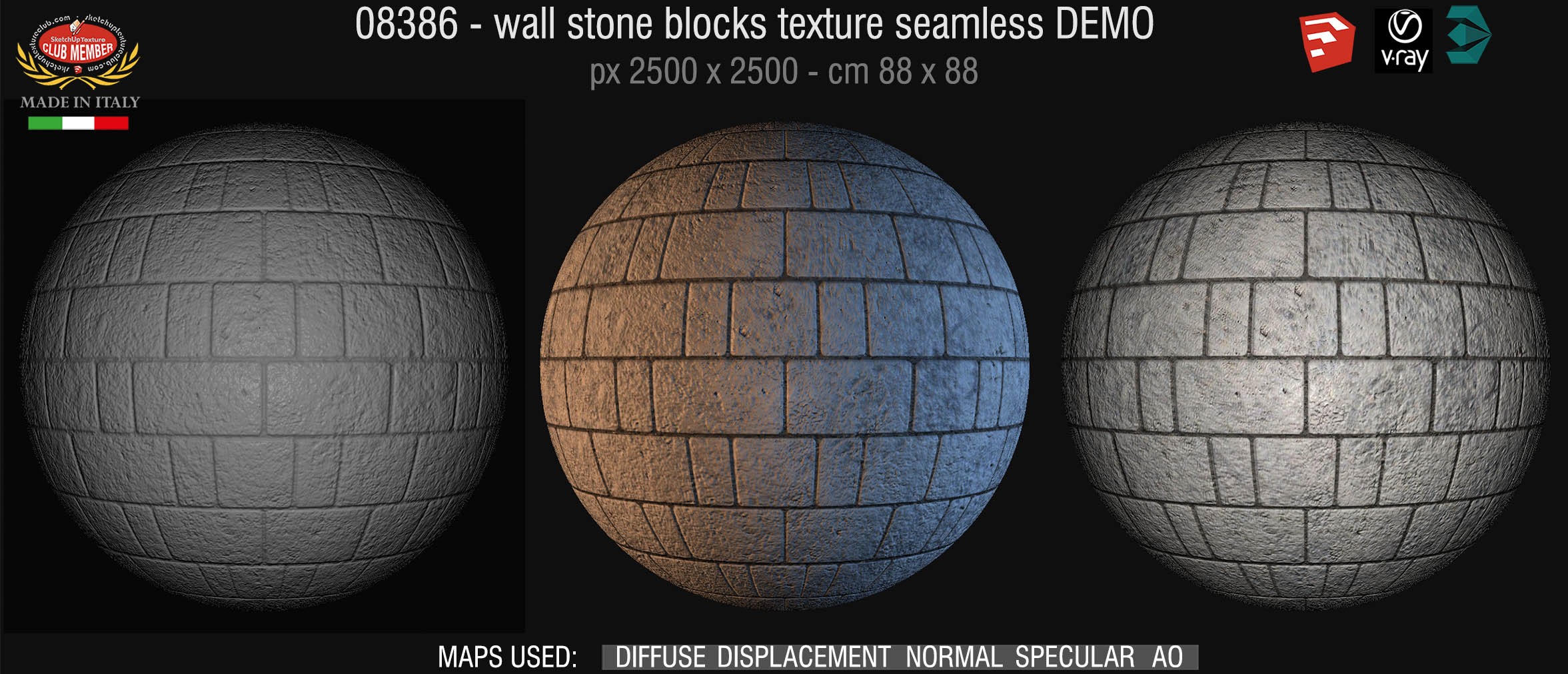 08386 HR Wall stone with regular blocks texture + maps DEMO