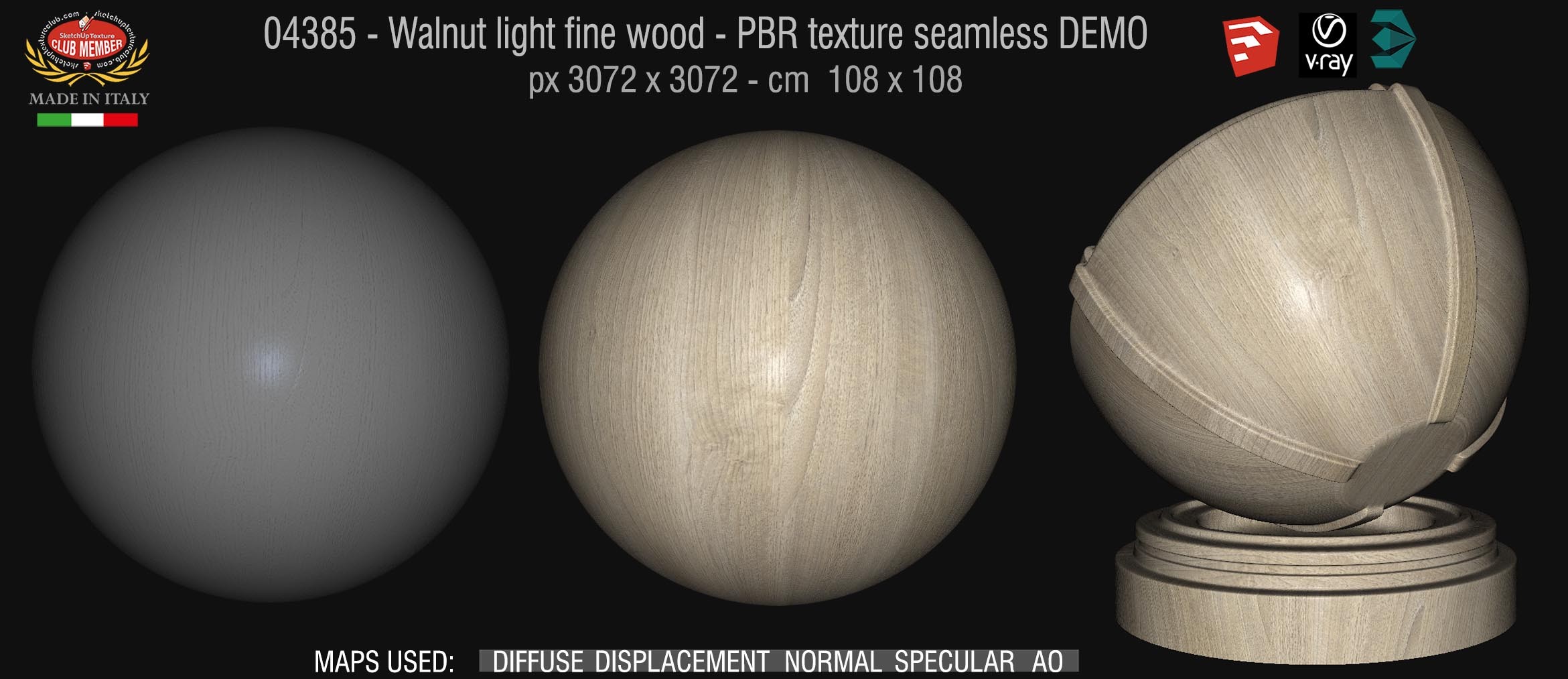 04385 Walnut light fine wood - PBR texture seamless DEMO