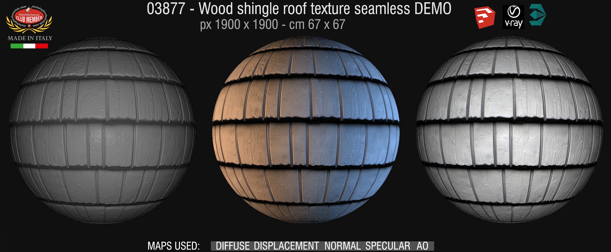 03877 Wood shingle roof texture seamless + maps DEMO
