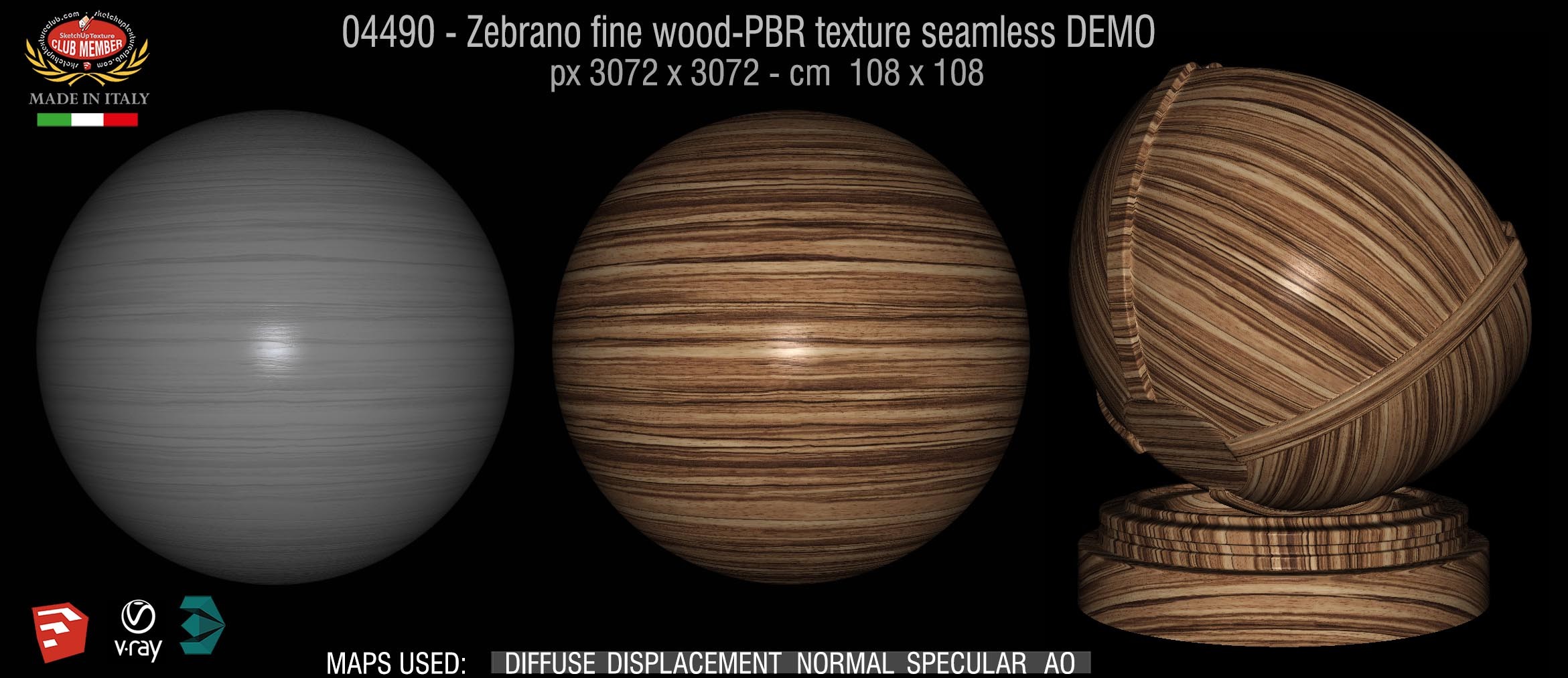 04490 Zebrano fine wood - PBR texture seamless DEMO