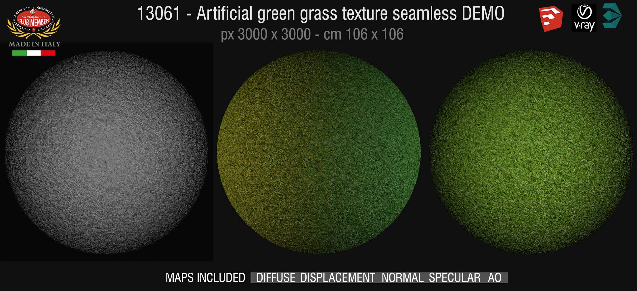13061 HR Artificial green grass texture + maps DEMO