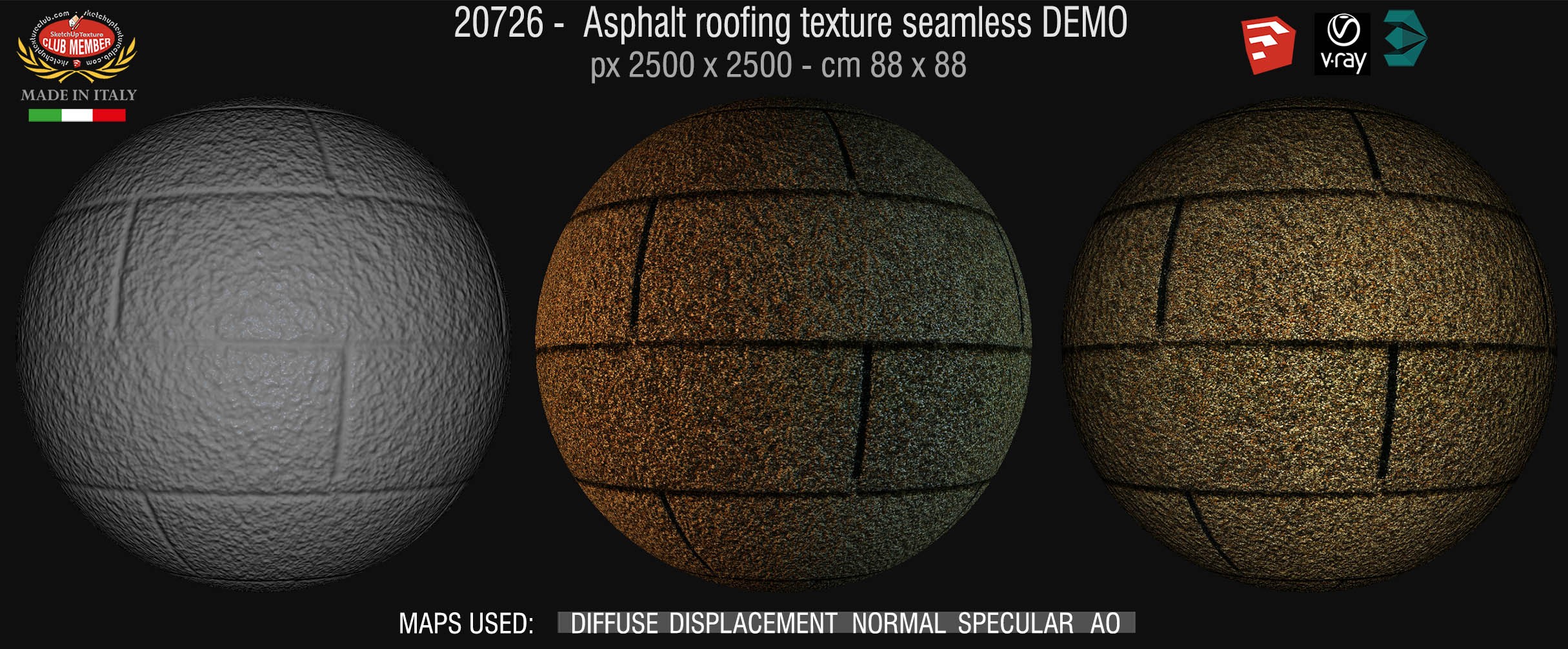 20726 Asphalt roofing shingle texture + maps DEMO