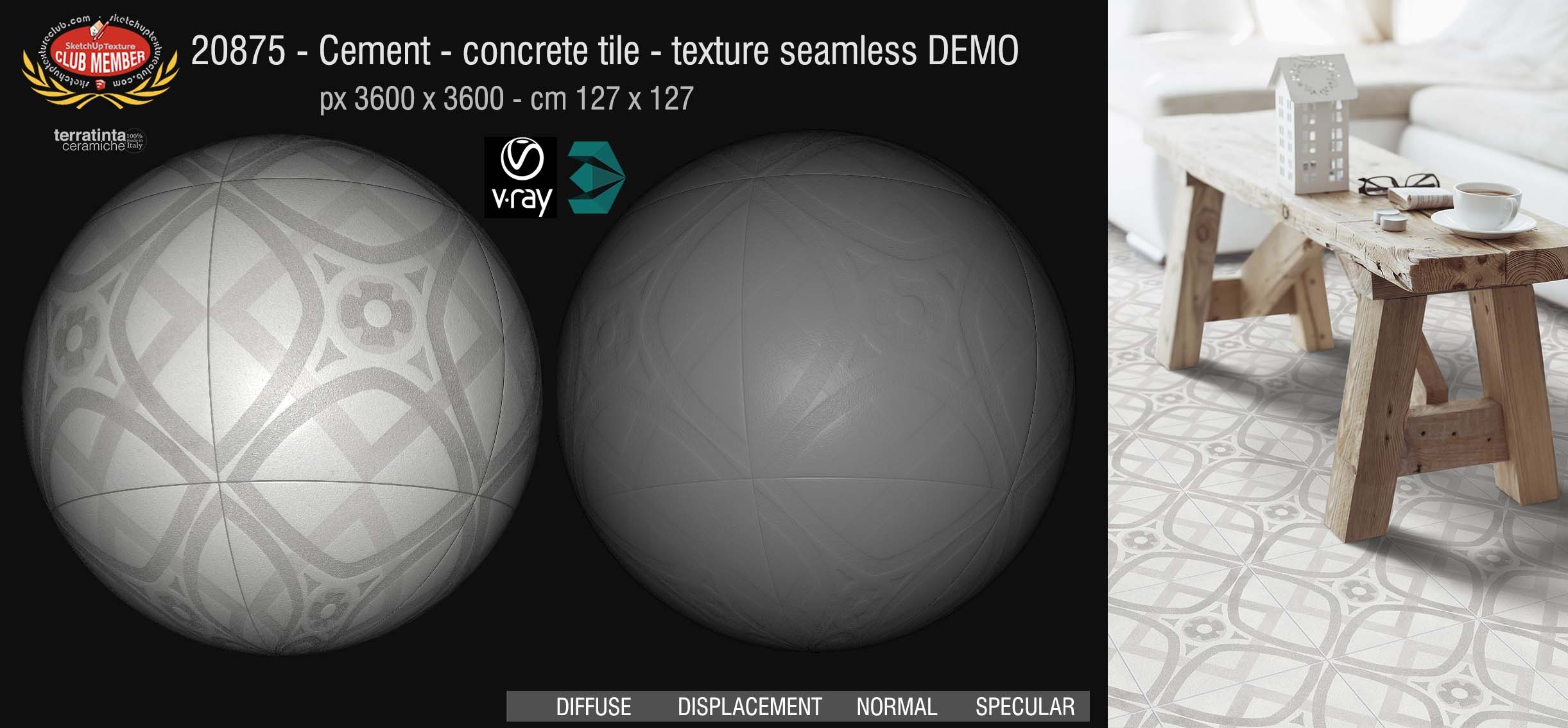 20875 Cement concrete tile texture seamless + maps DEMO