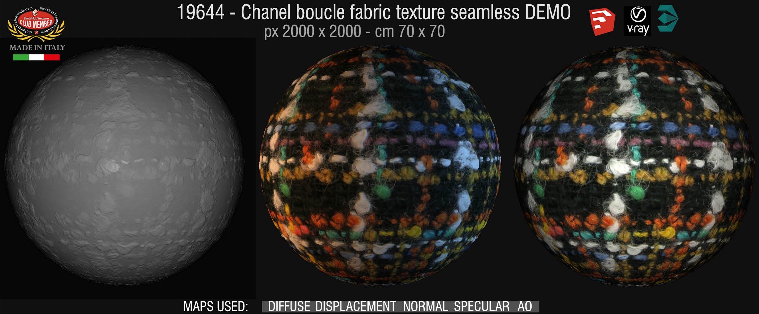 19644 Chanel boucle fabric texture seamless + maps DEMO