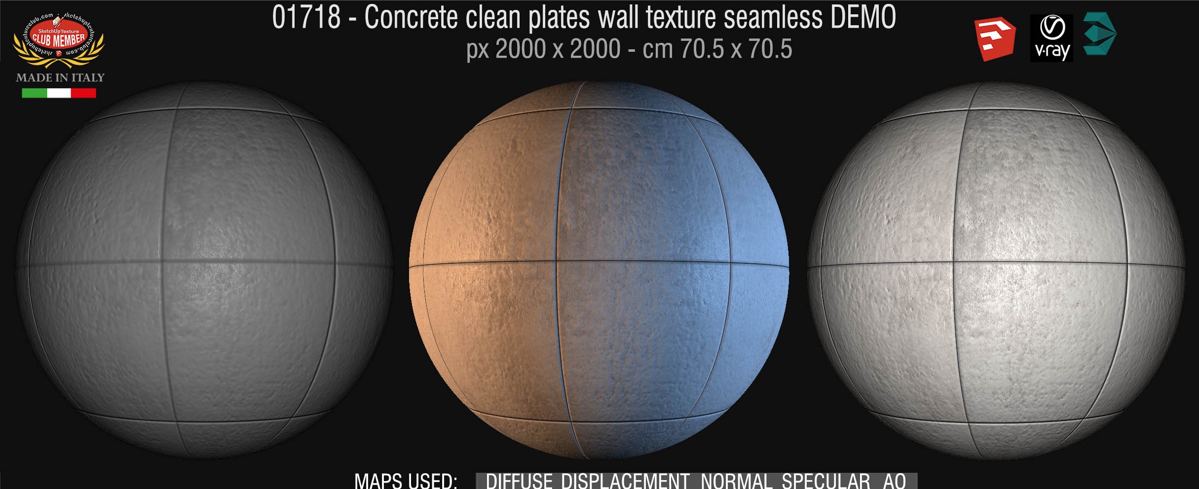 01718 Concrete clean plates wall texture seamless + maps DEMO