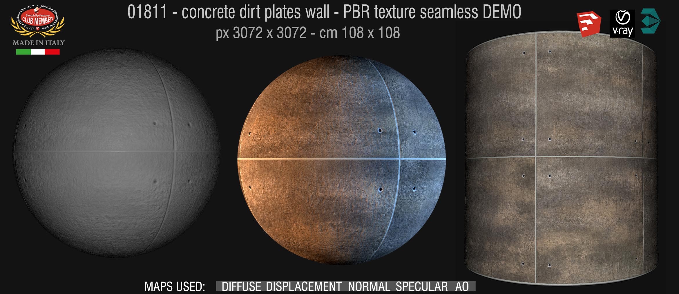 01811 Concrete dirt plates wall PBR texture seamless DEMO