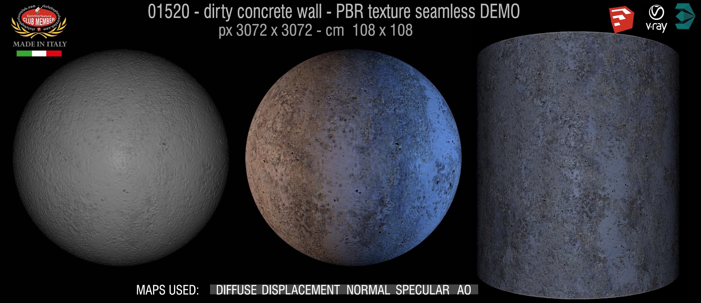 01520 Concrete bare dirty wall PBR texture seamless DEMO