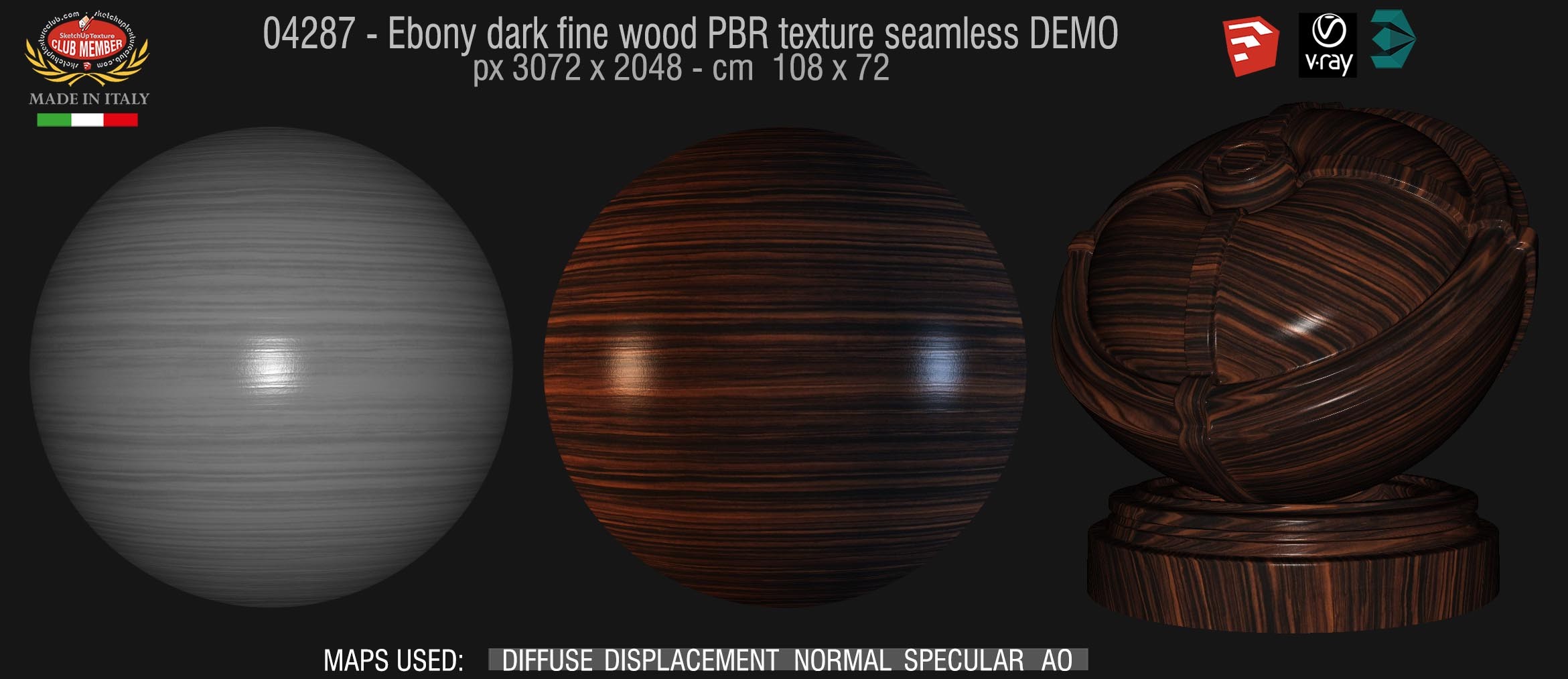 04287 Ebony dark fine wood PBR texture seamless DEMO