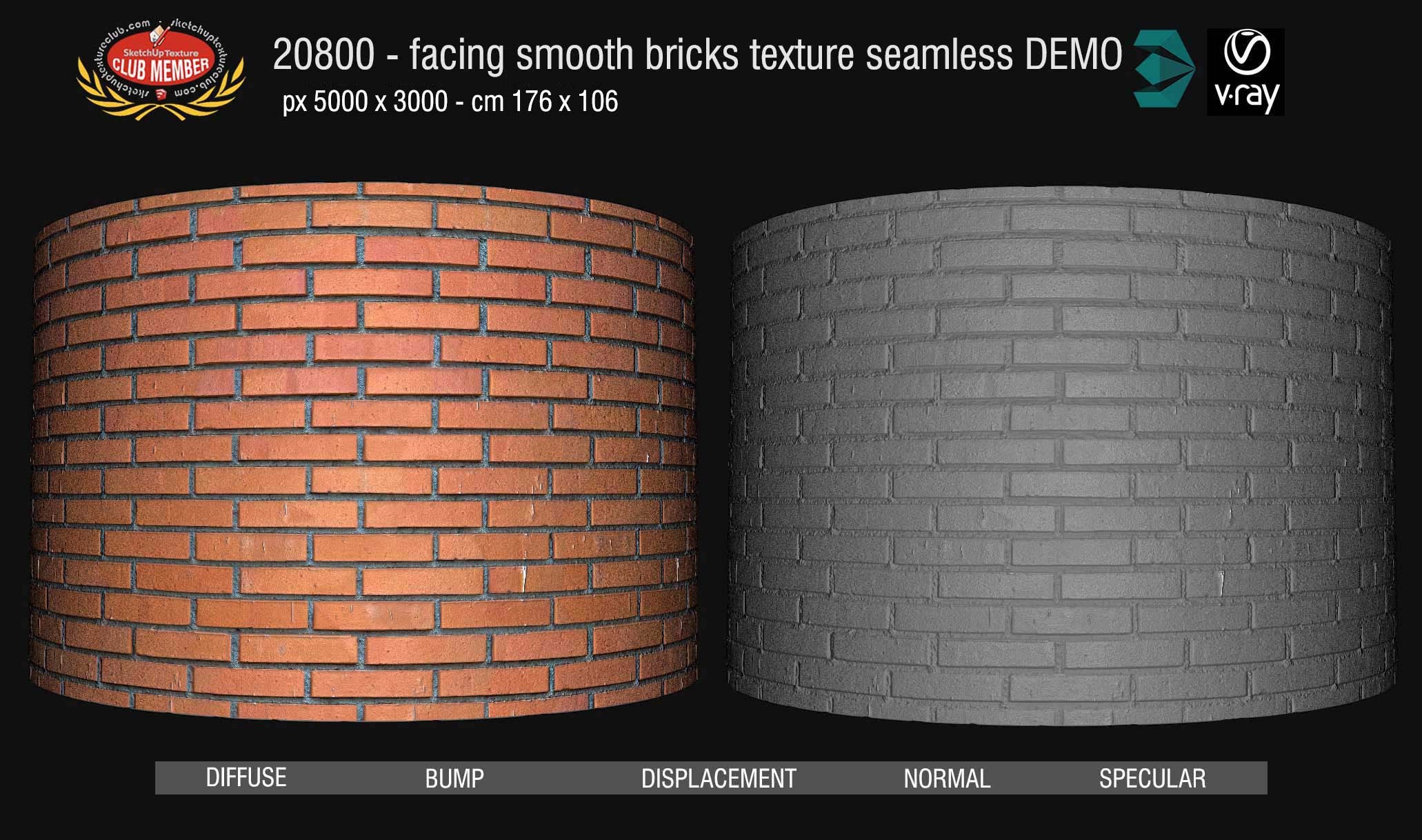 20800 Facing smooth bricks texture seamless & maps DEMO