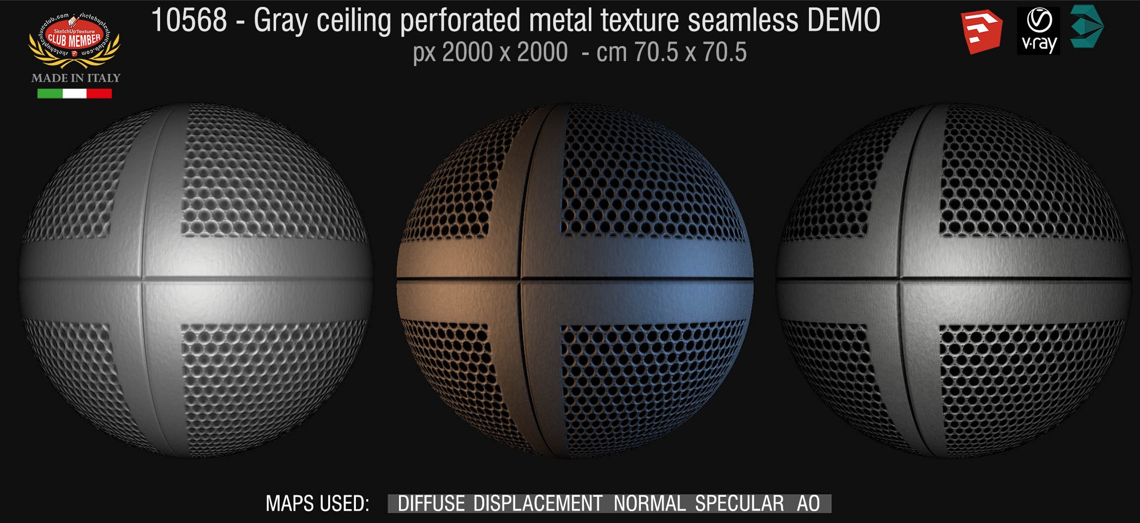 10568 HR Gray ceiling perforated metal texture seamless + maps DEMO