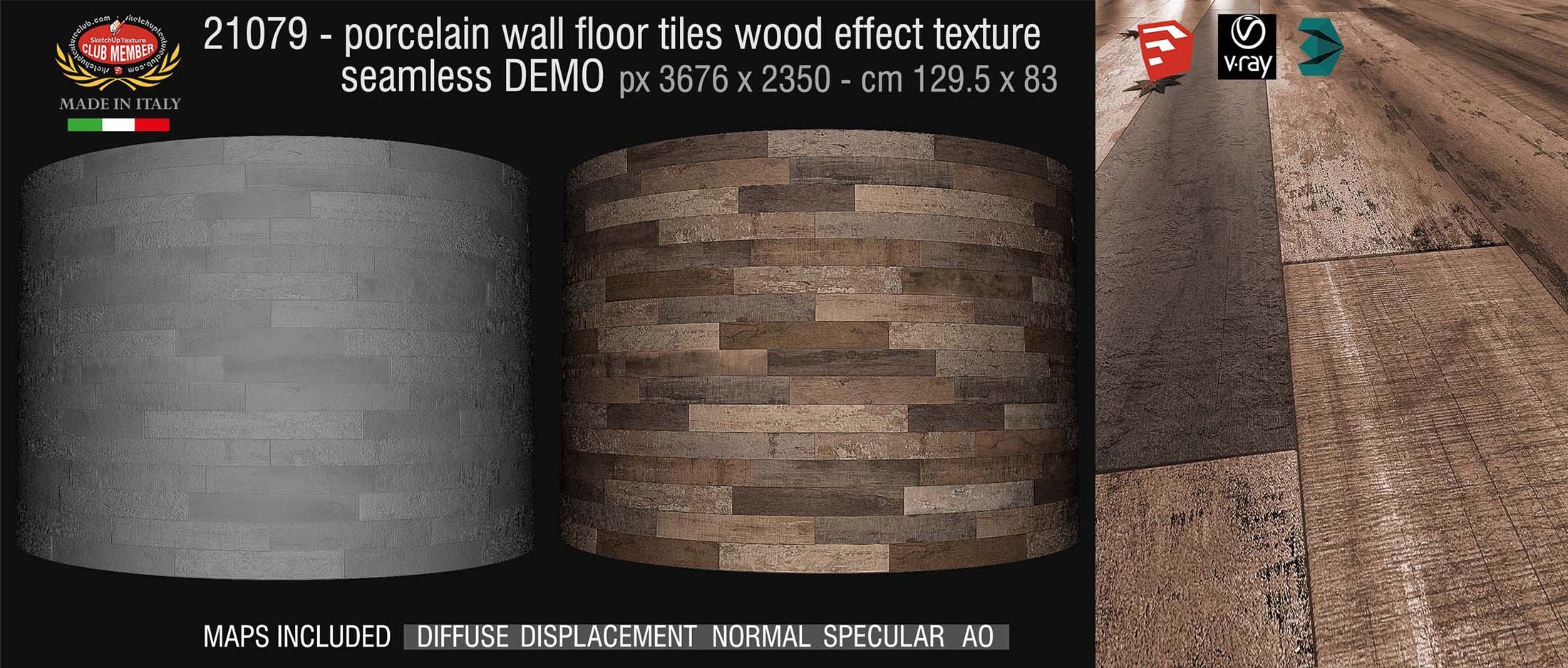 CLICK TO ENLARGE 21079 Porcelain wall floor tiles wood effect texture seamless + maps DEMO