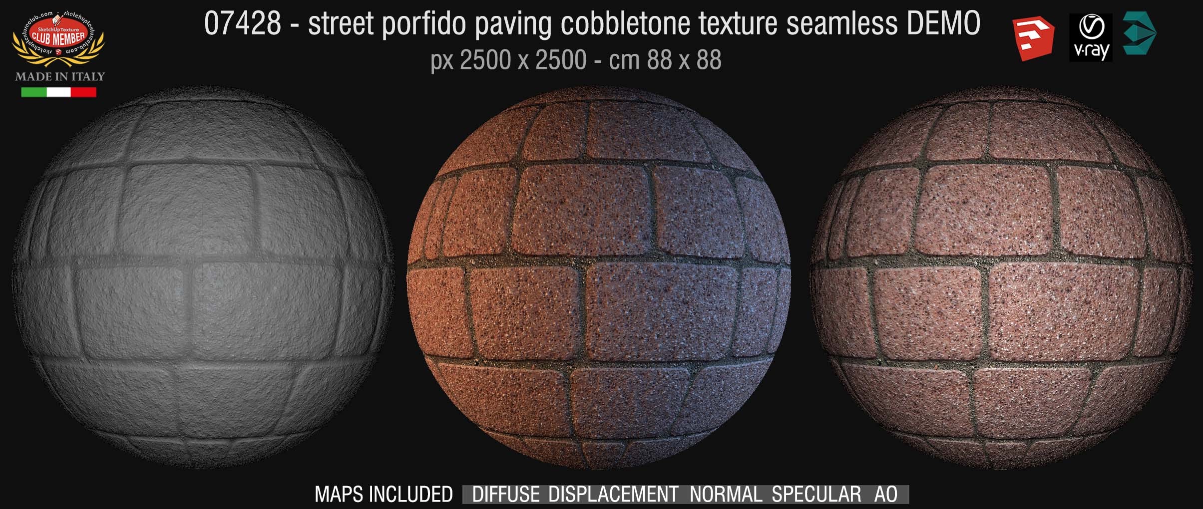 07428 HR Street porfido paving cobblestone texture + maps DEMO