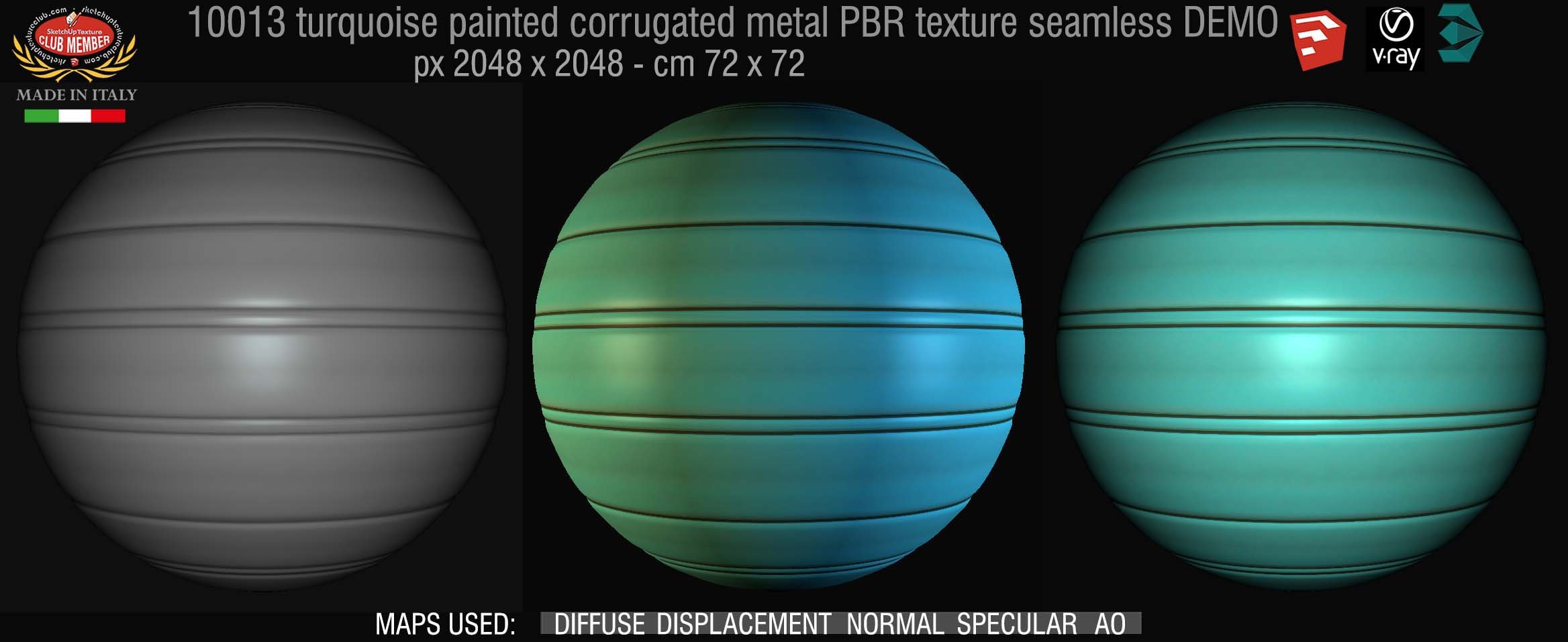 10013 Turquoise painted corrugated metal PBR texture seamless DEMO