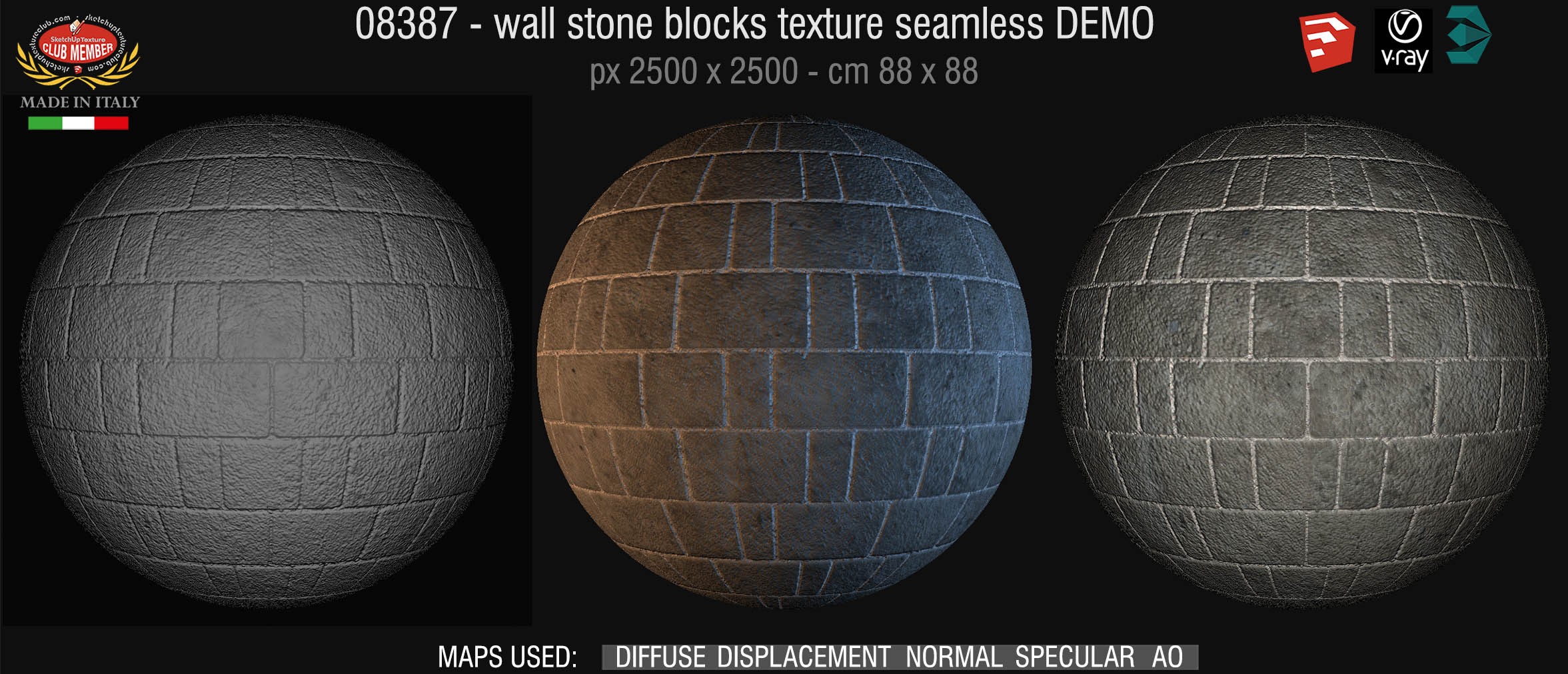 08387 HR Wall stone with regular blocks texture + maps DEMO