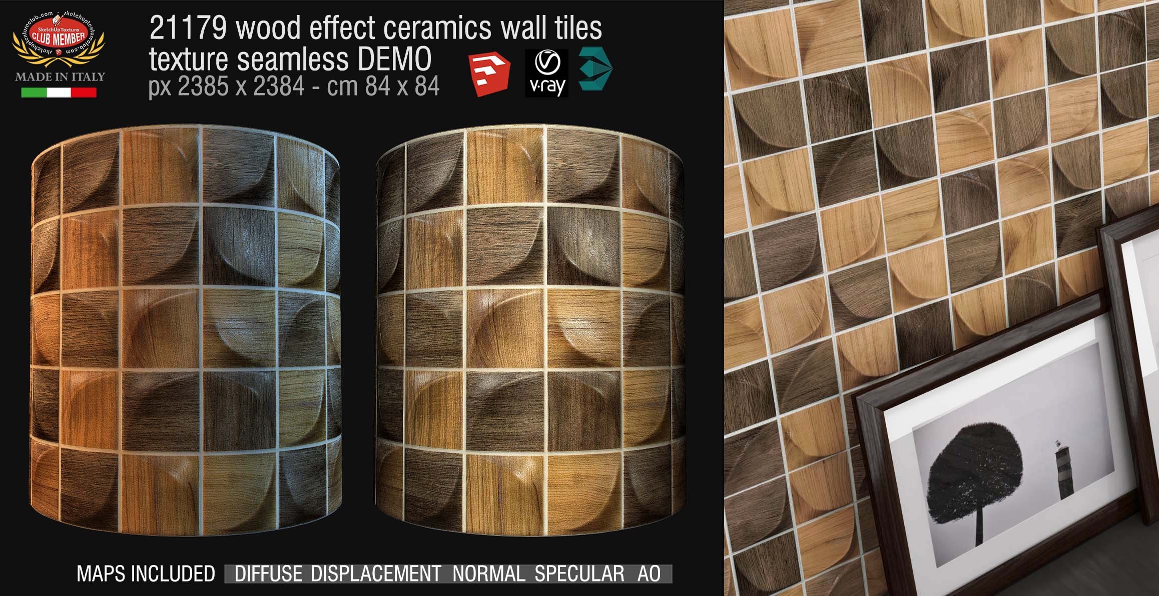 21179 Wood effect ceramics wall tiles PBR texture demo