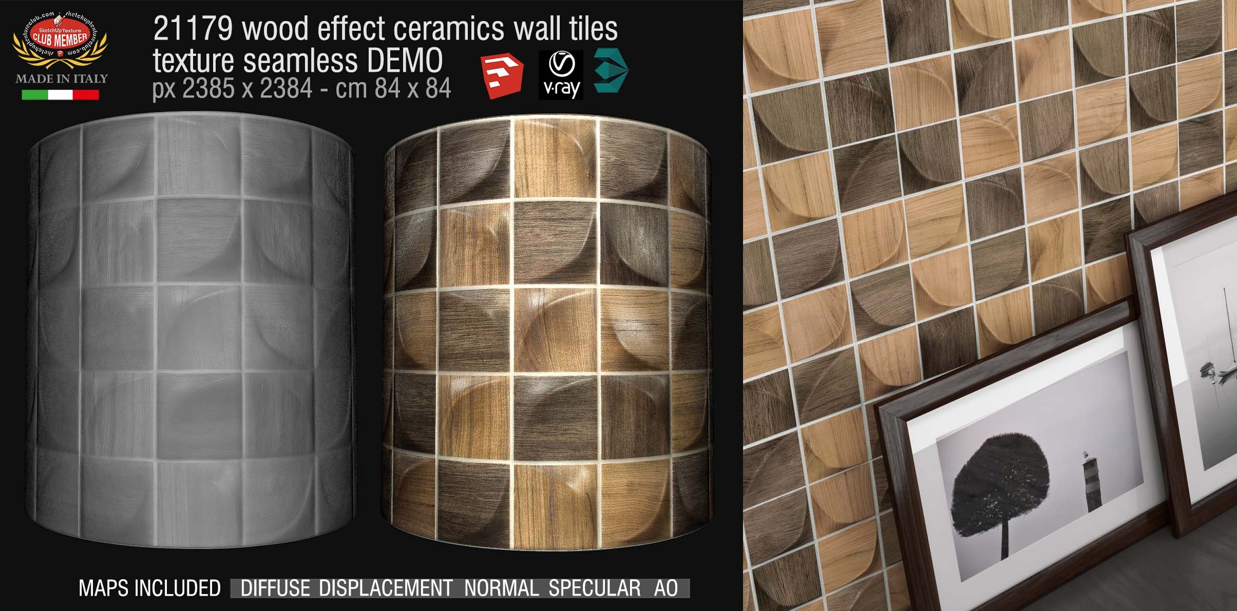21179 Wood effect ceramics wall tiles texture + maps demo