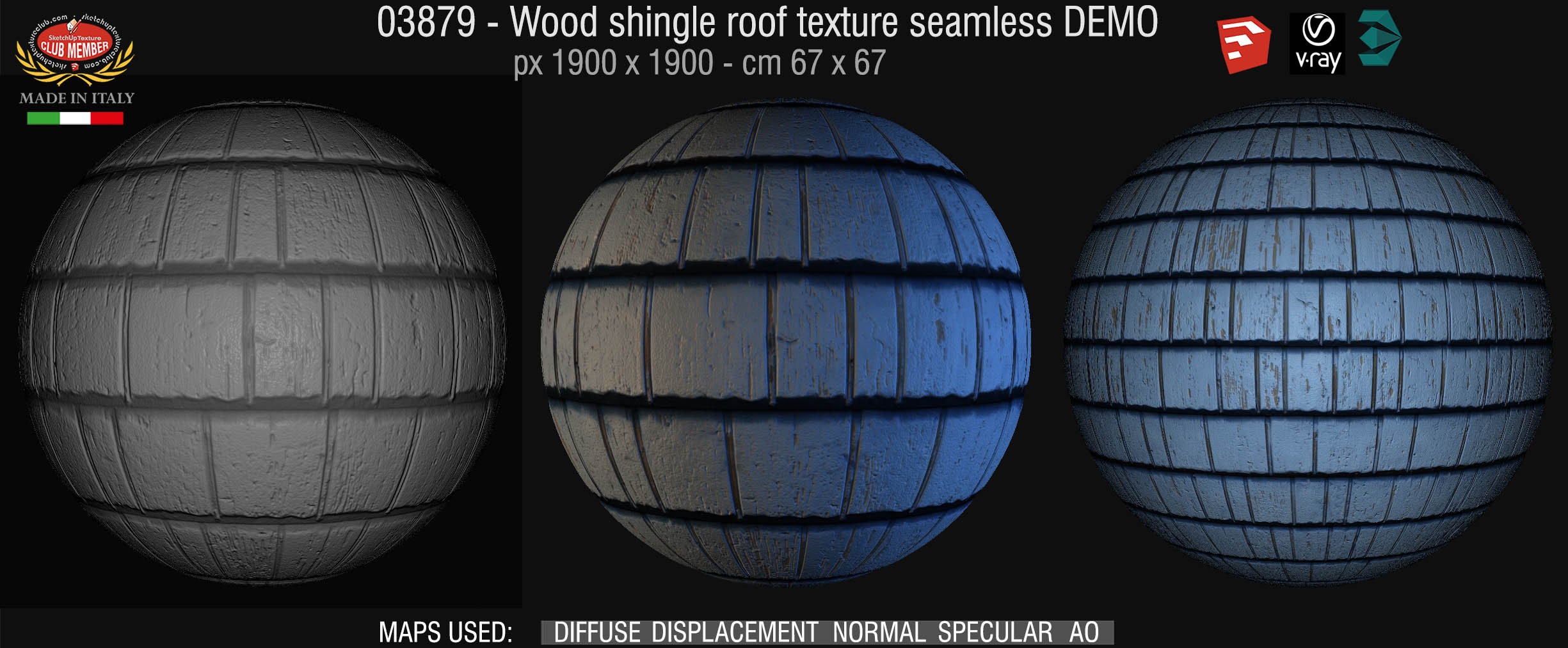 03879 Wood shingle roof texture seamless + maps DEMO