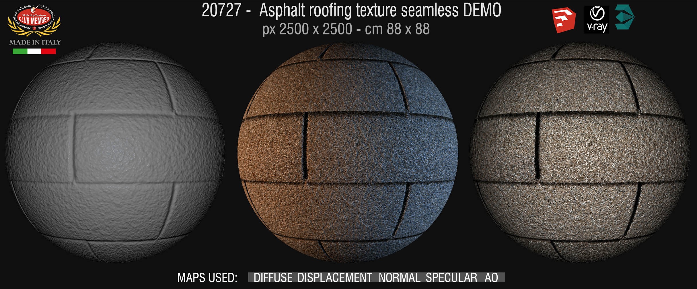 20727 Asphalt roofing shingle texture + maps DEMO