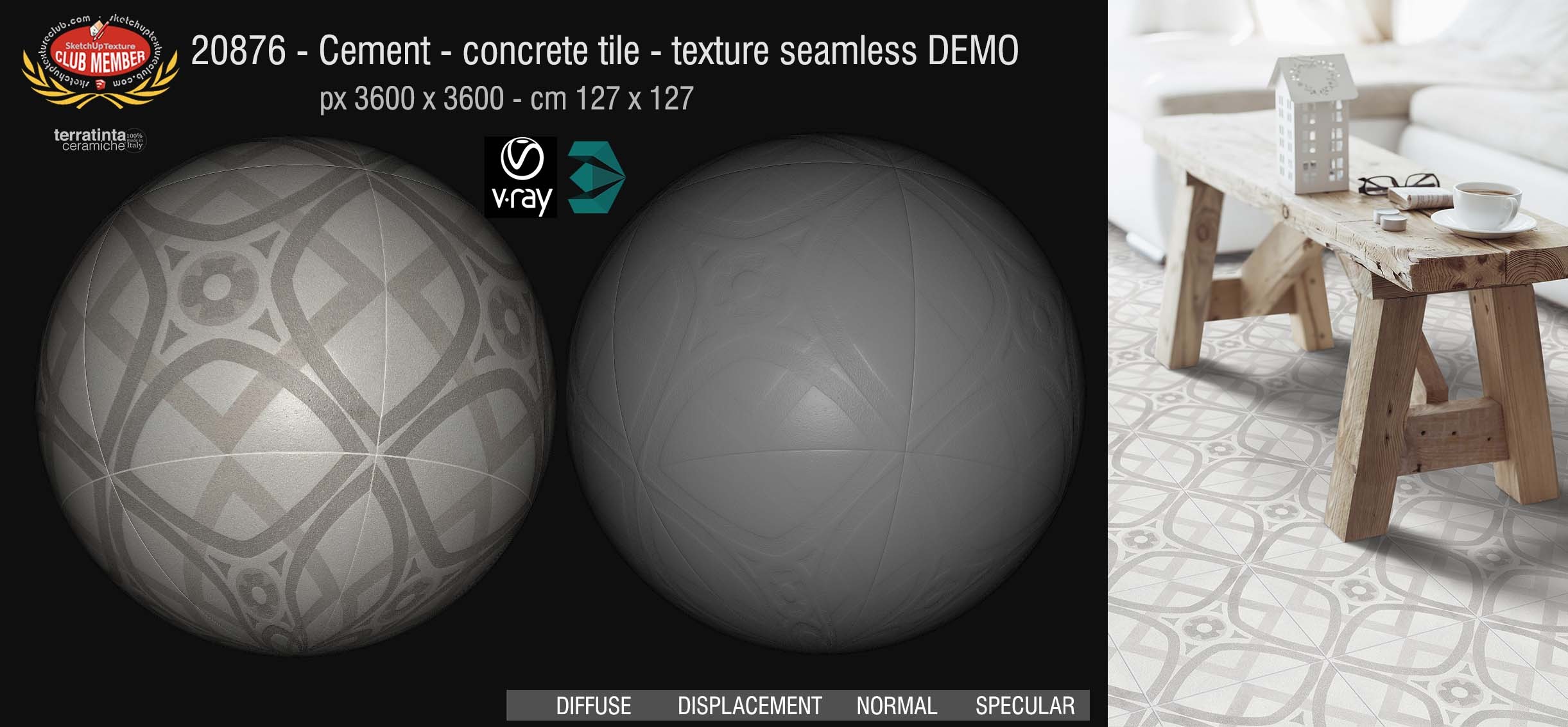 20876 Cement concrete tile texture seamless + maps DEMO