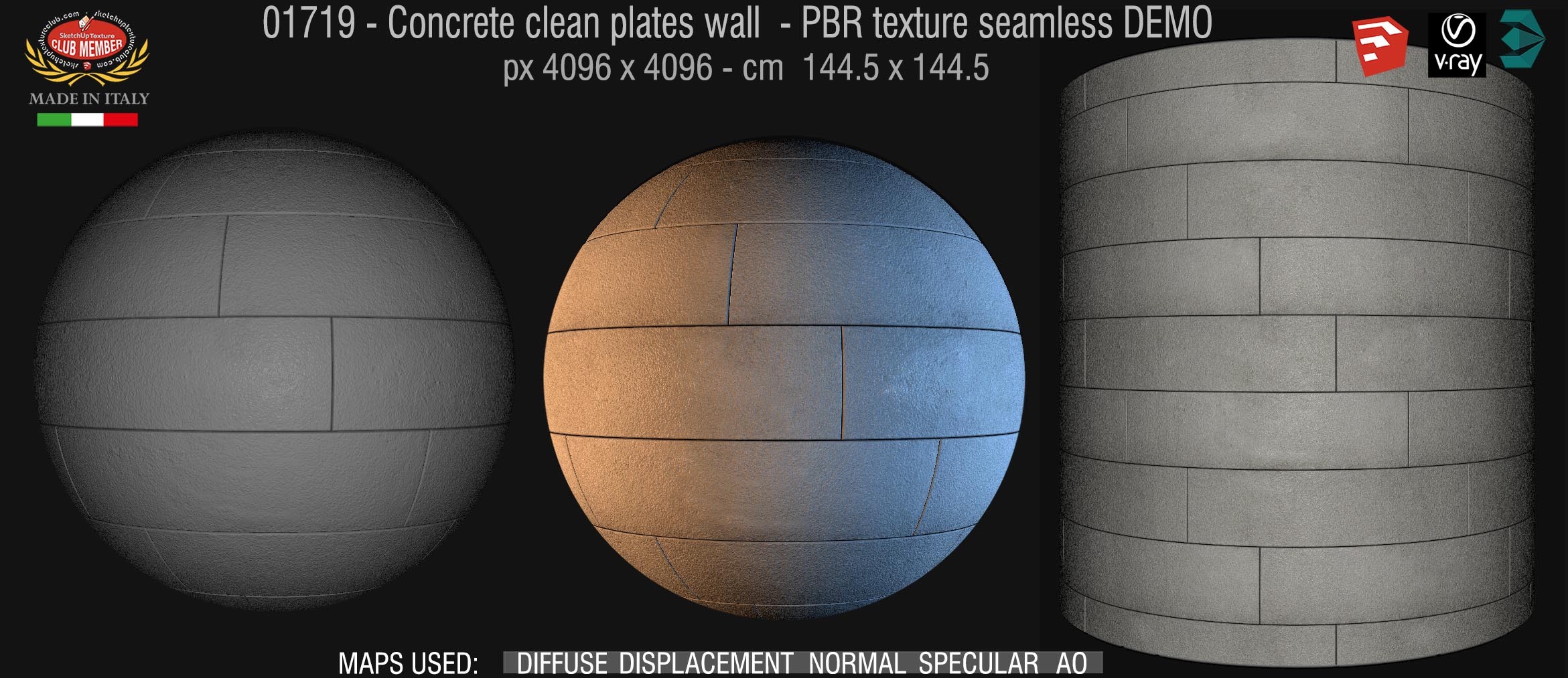 01719 Concrete clean plates wall PBR texture seamless DEMO