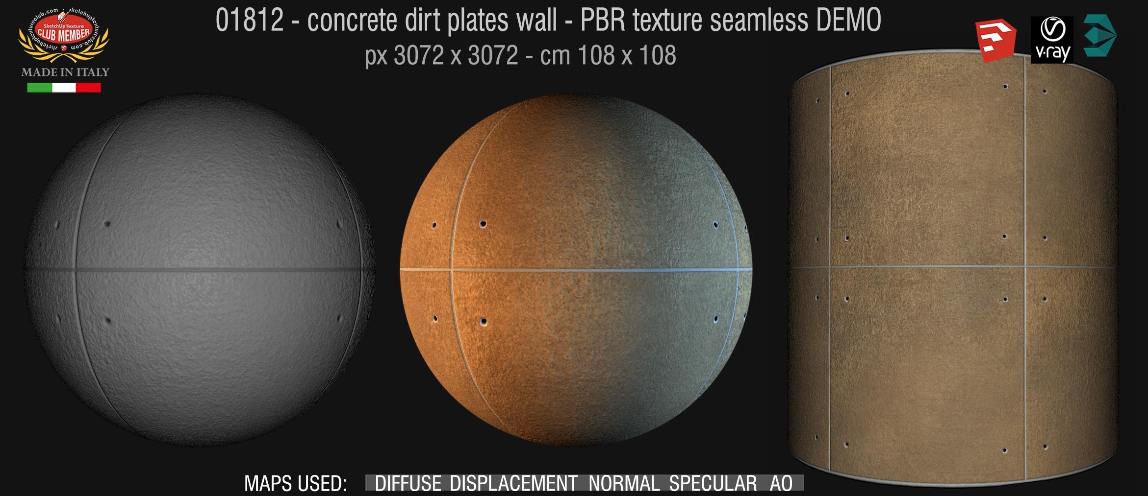 01812 Concrete dirt plates wall PBR texture seamless DEMO